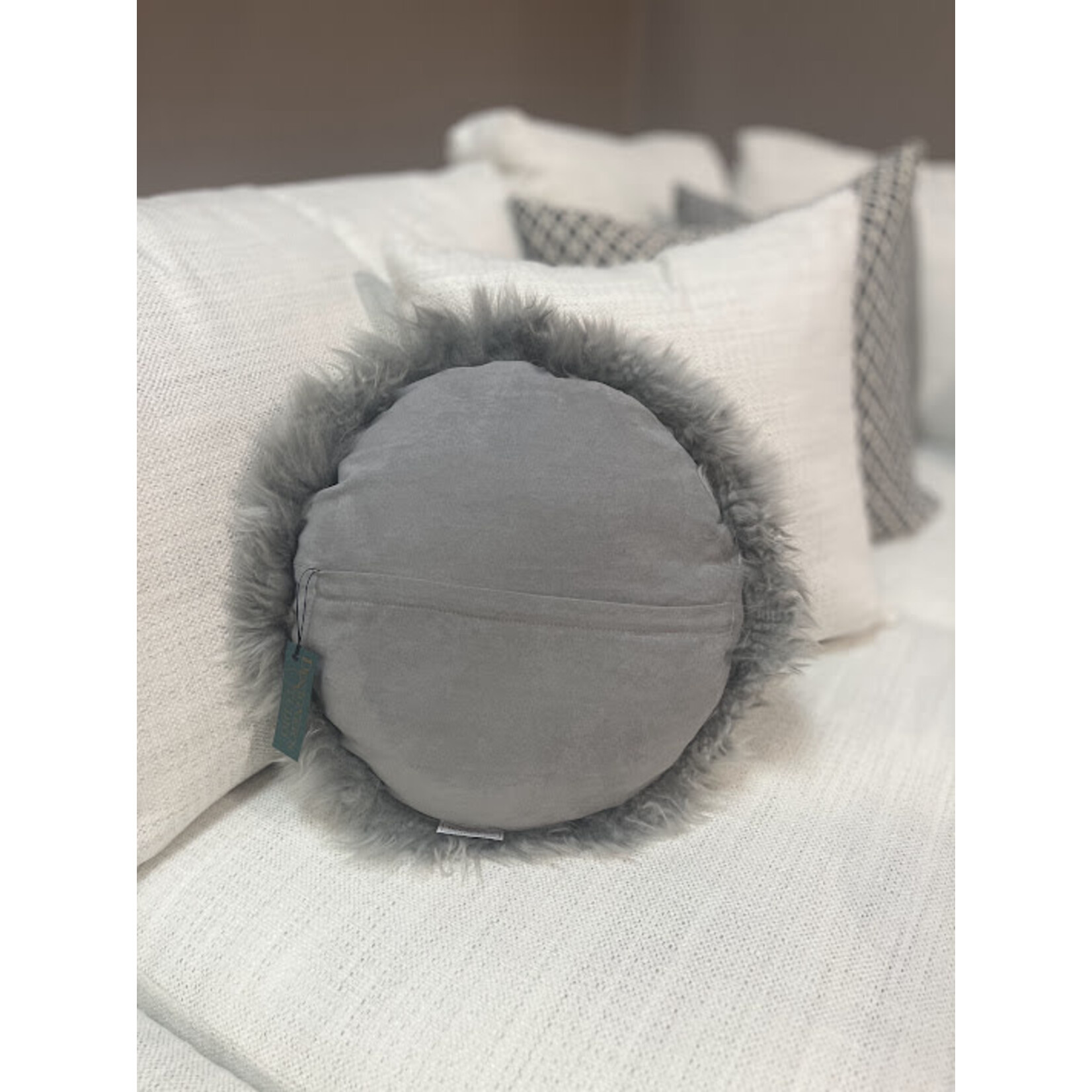 Tannery & Co. Merino Fur 16" Round Pillow Slate