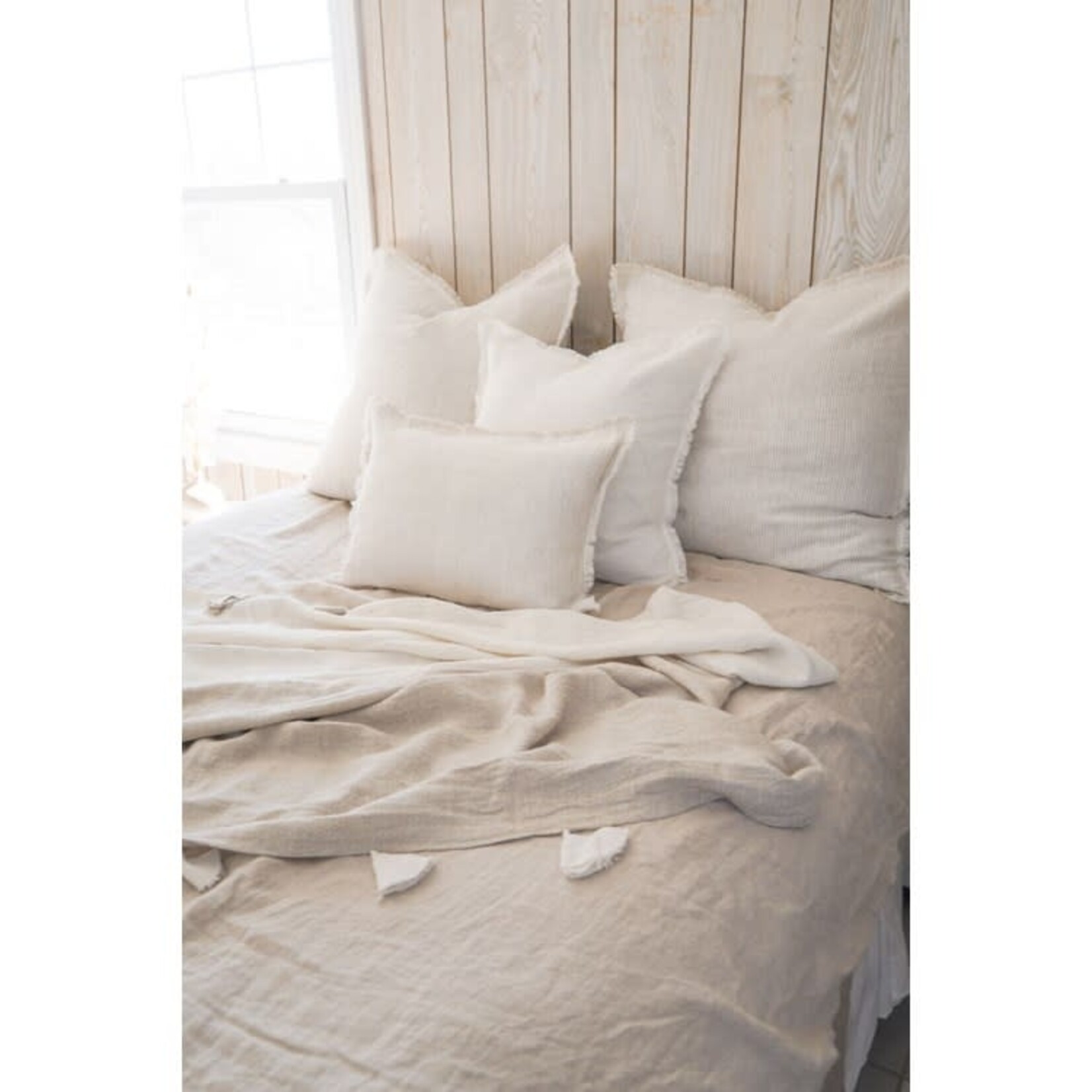 Anaya Natural Beige & White Striped 26x26 Down So Soft Linen Pillow