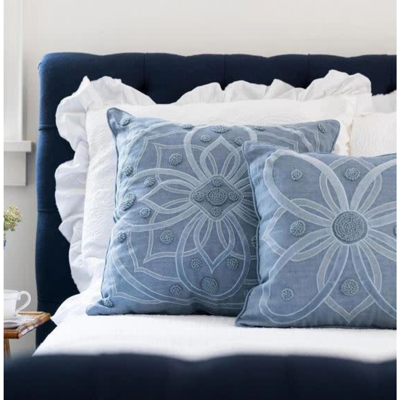 Juliska Berry & Thread Embellished Chambray Blue Throw Pillow 18x18