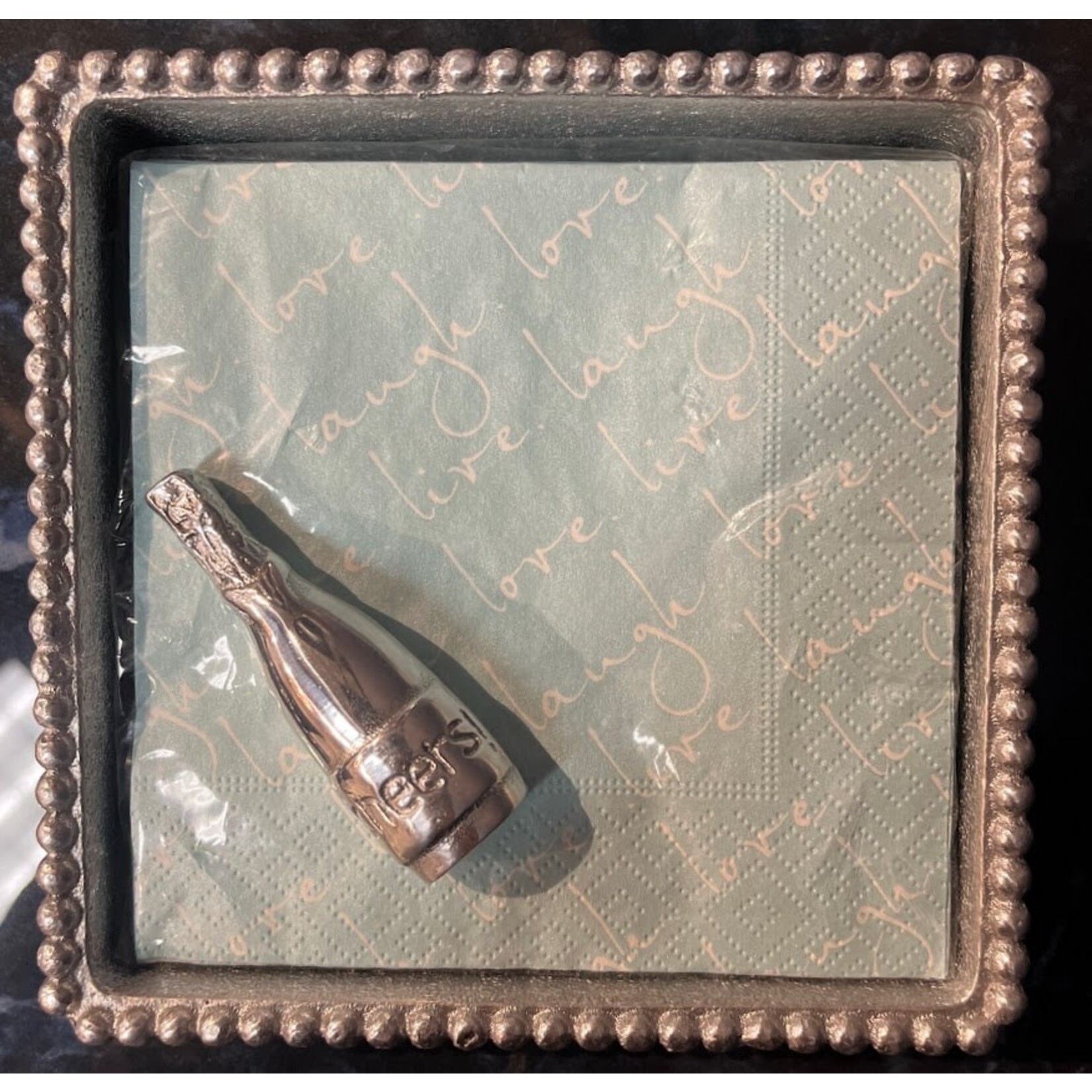 Mariposa Champagne Beaded Aluminum Napkin Box