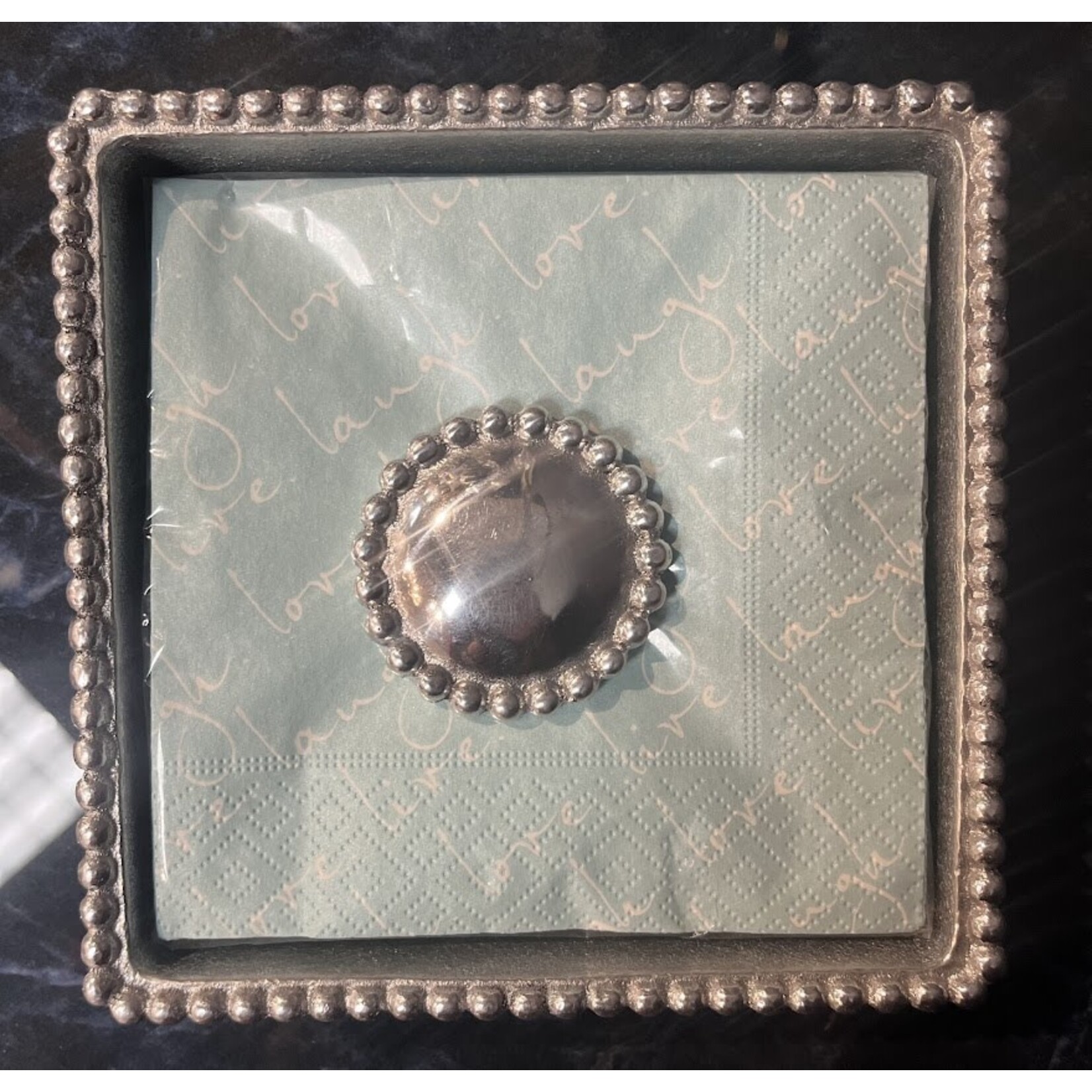 Mariposa Beaded Napkin Box with Pearl Weight