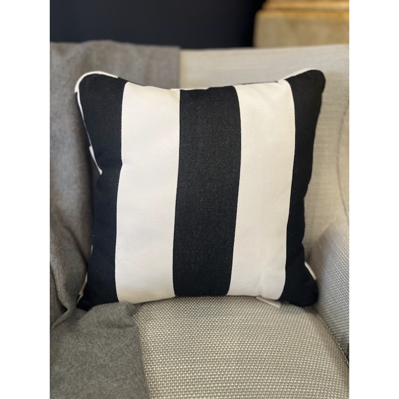 Summer Classics Black White Cabana Stripe Outdoor PIllow 18x18