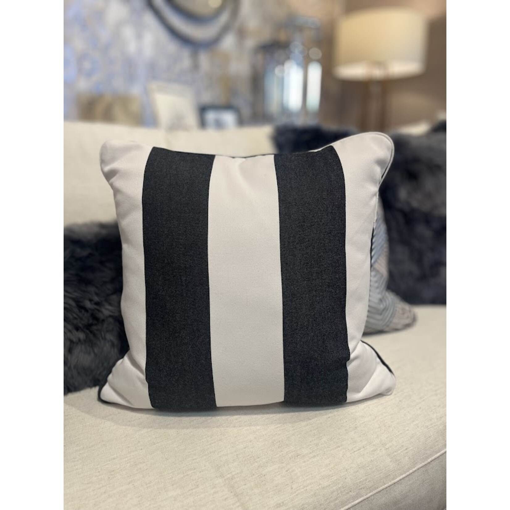 Summer Classics Black White Cabana Stripe Outdoor PIllow 18x18