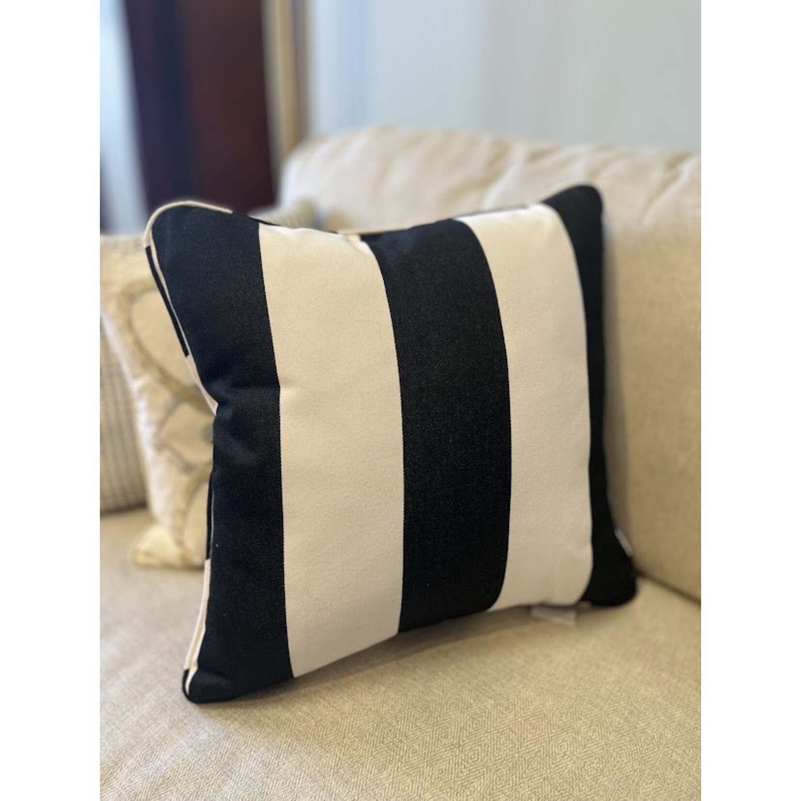 Summer Classics Black White Cabana Stripe Outdoor PIllow 18x18