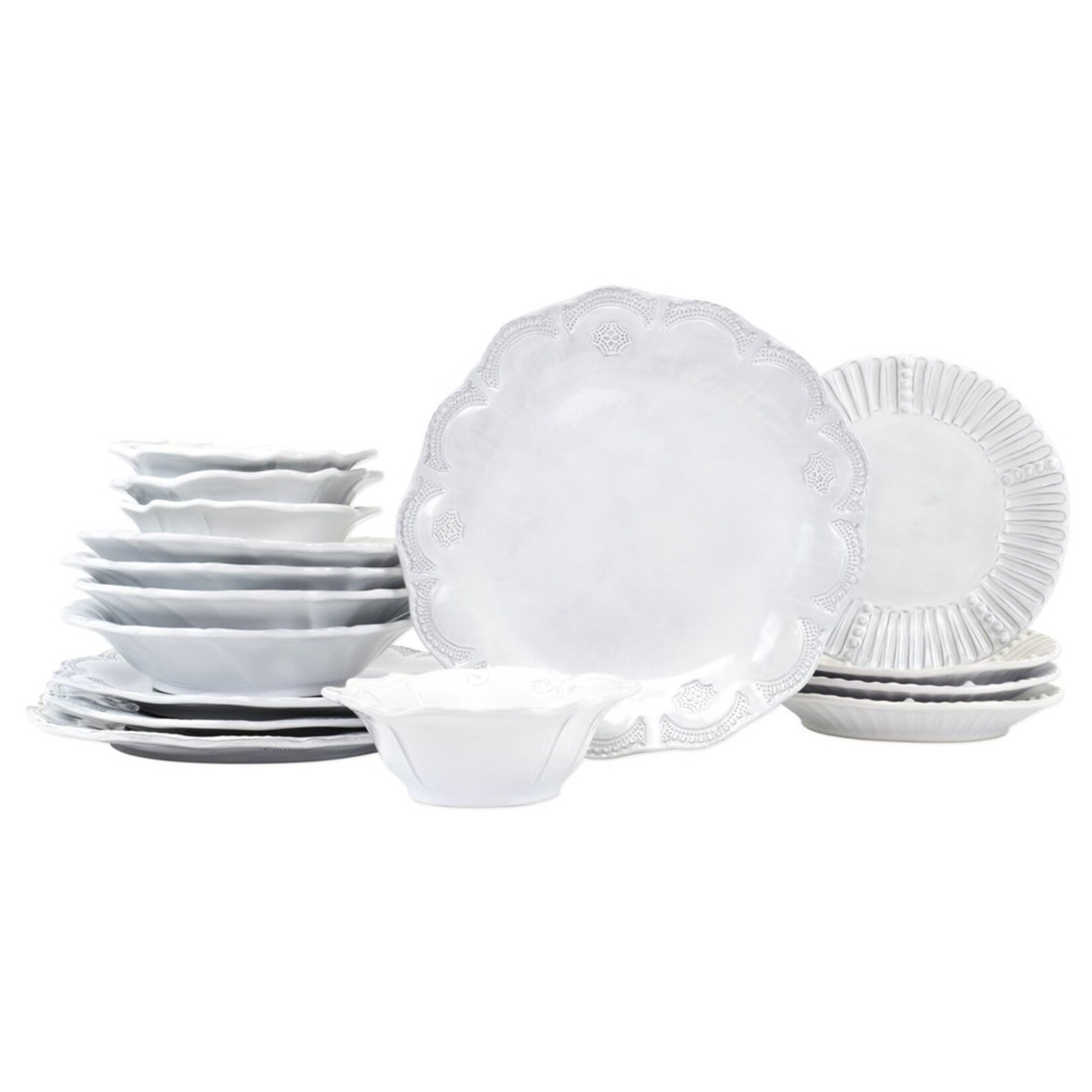 Vietri Incanto Assorted White Canape Dessert Plates - Set of 4