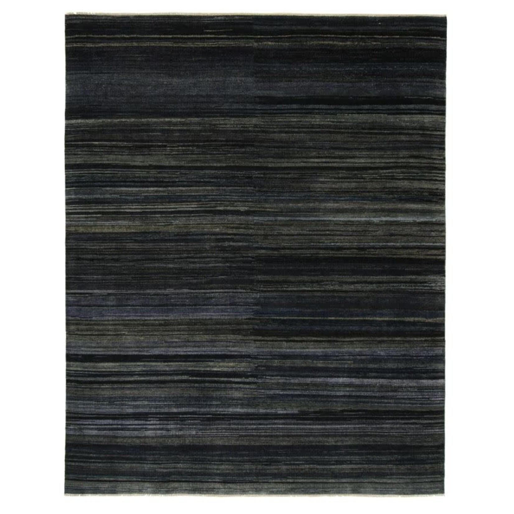 Rug & Kilim Modern Textural Rug in Grisaille Blue and Black Stripes and Striae