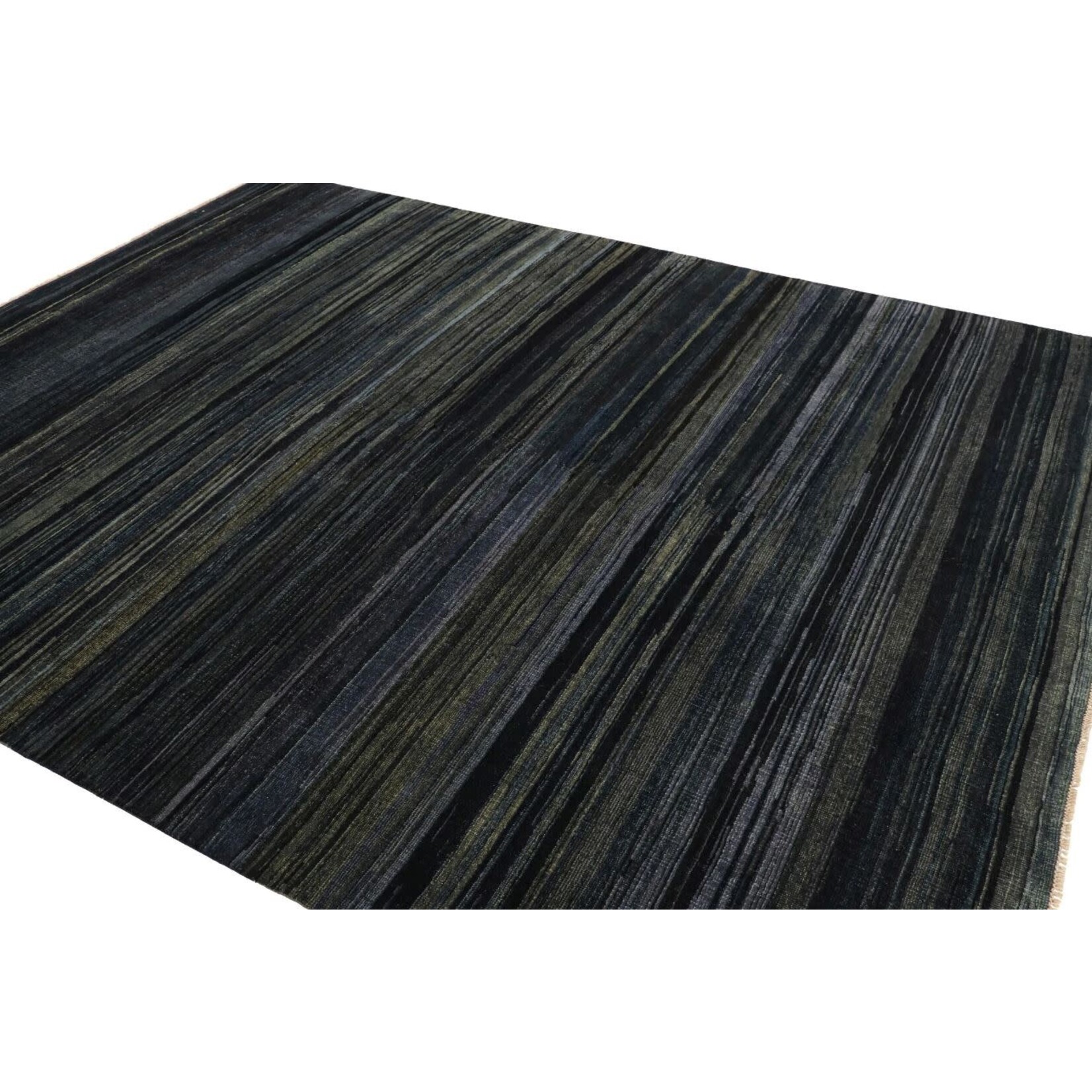 Rug & Kilim Modern Textural Rug in Grisaille Blue and Black Stripes and Striae