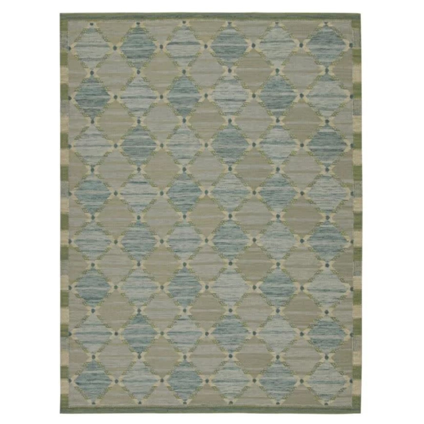 Rug & Kilim Scandinavian Flatweave Rug in Blue Green Diamond Lattice