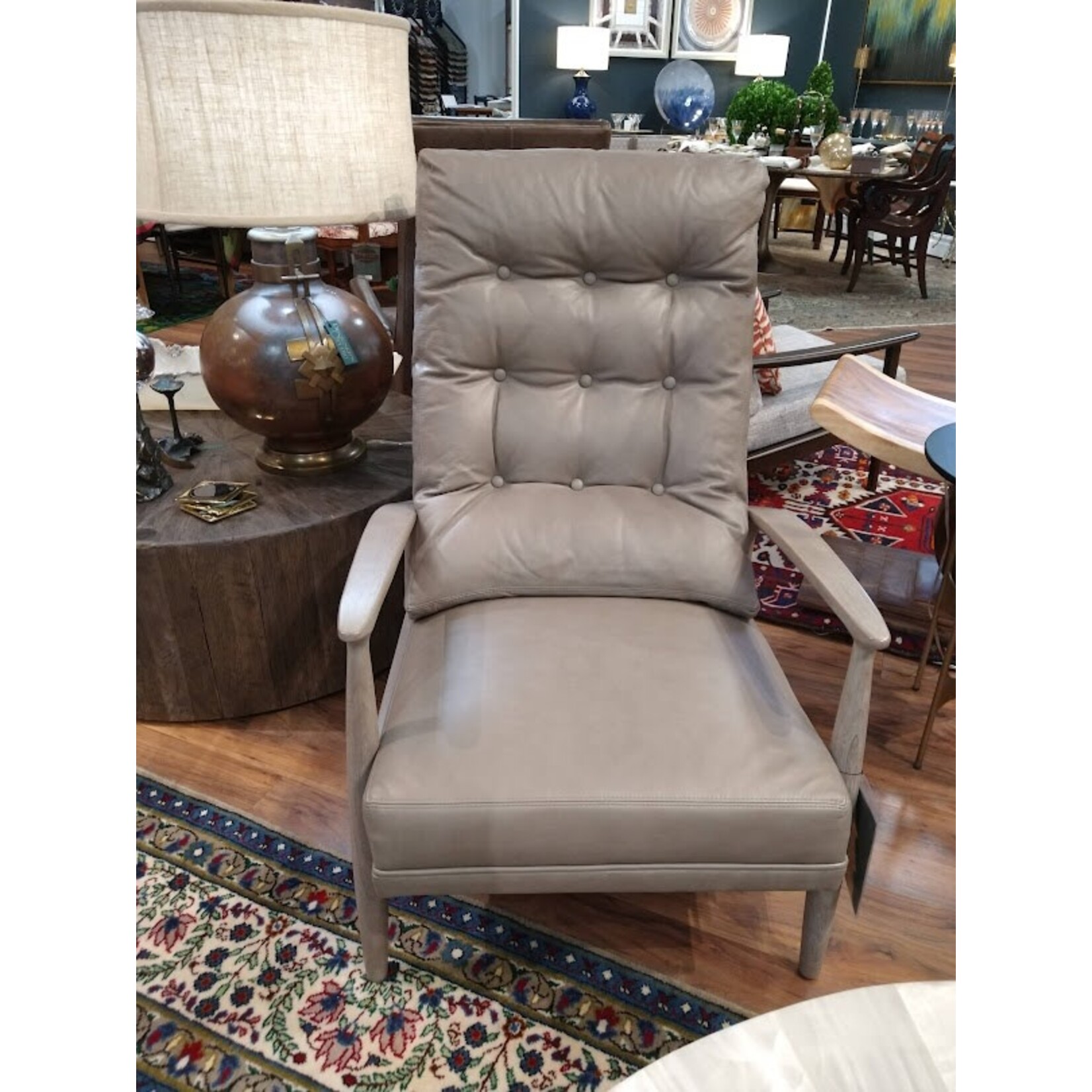 Thayer Coggin Vintage Viceroy Recliner Grey Leather on Walnut
