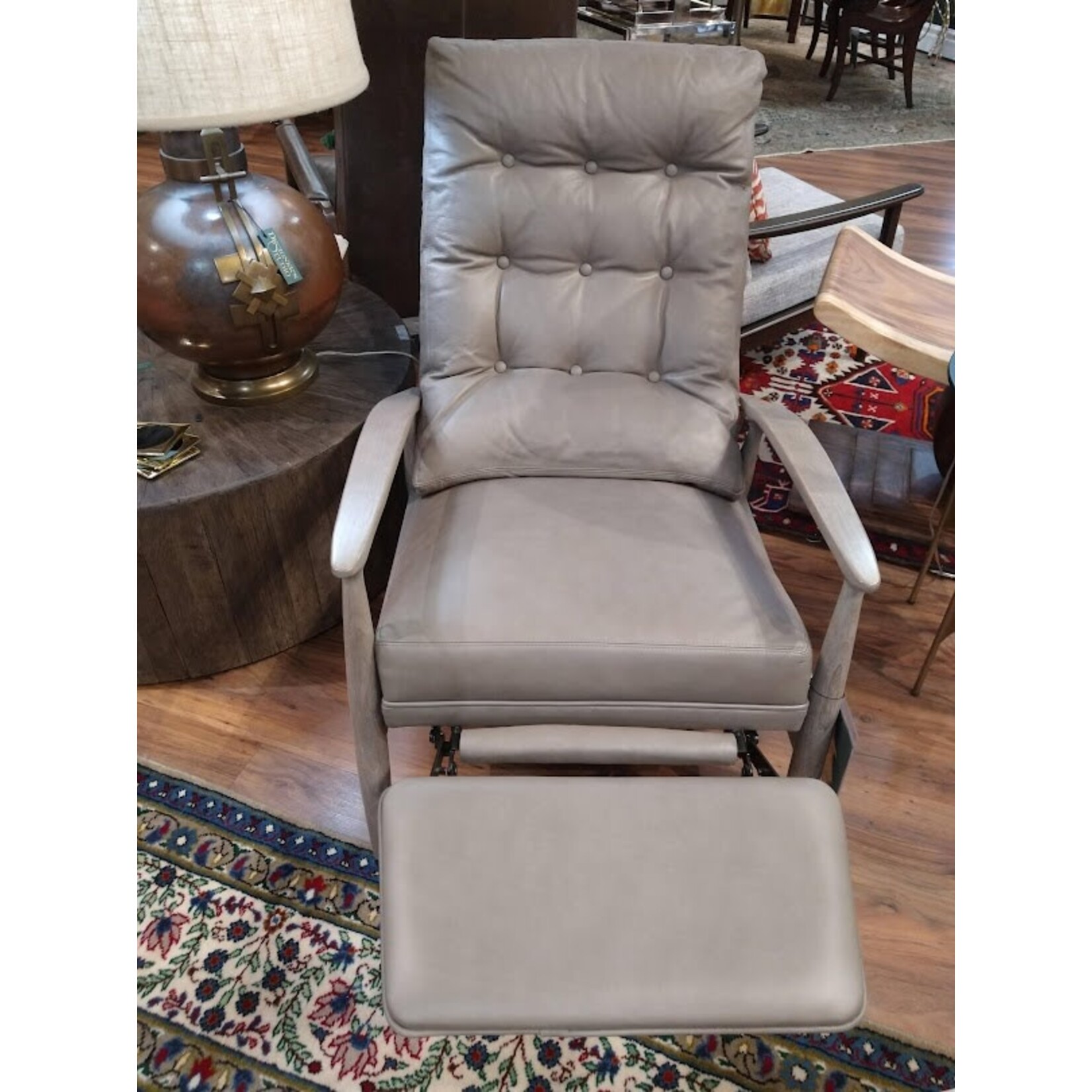 Thayer Coggin Vintage Viceroy Recliner Grey Leather on Walnut