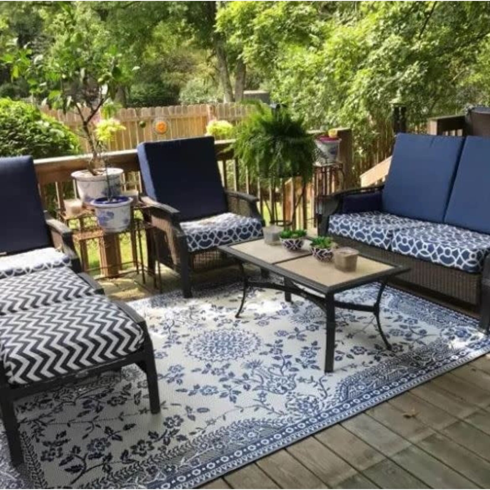 Border Concepts Garland Blue & White Mad Mats Reversible Outdoor Rug 4' x 6'