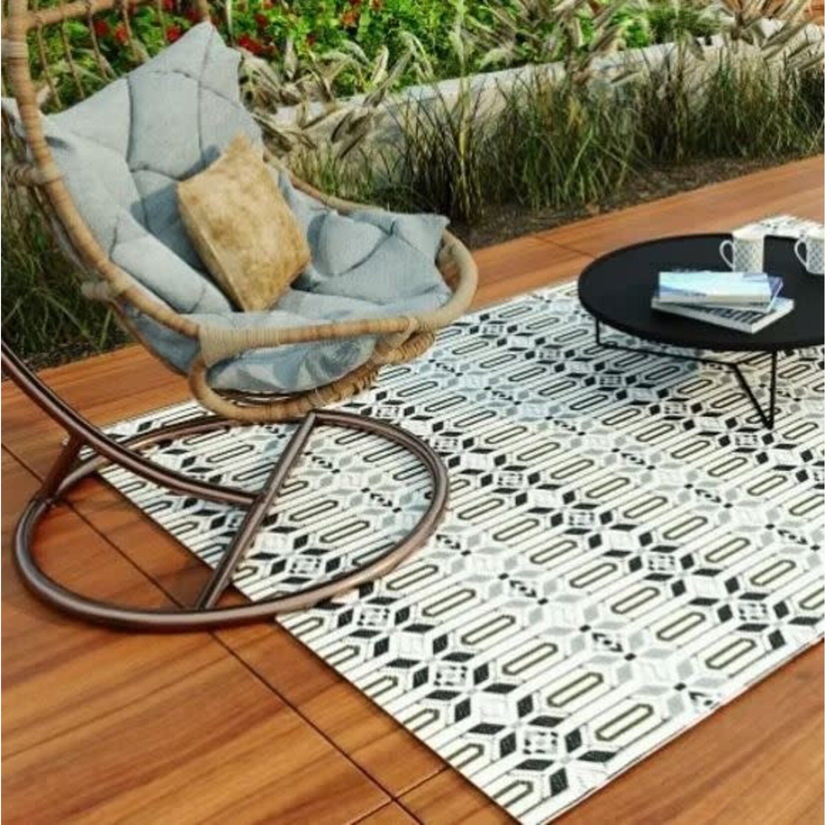 Border Concepts Moroccan Outdoor Runner Rug Mad Mats Cool Silver 6'