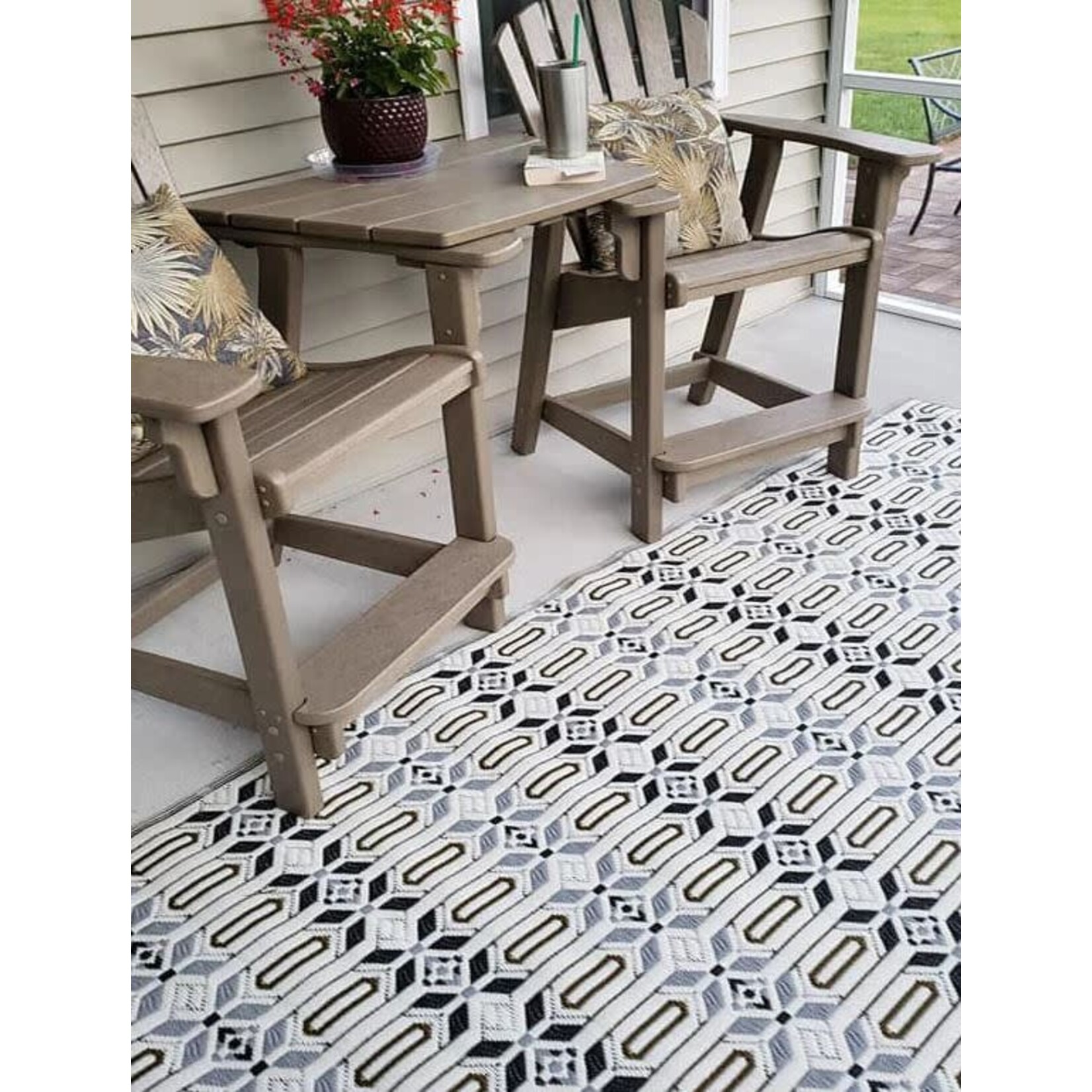 Border Concepts Moroccan Outdoor Runner Rug Mad Mats Cool Silver 6'