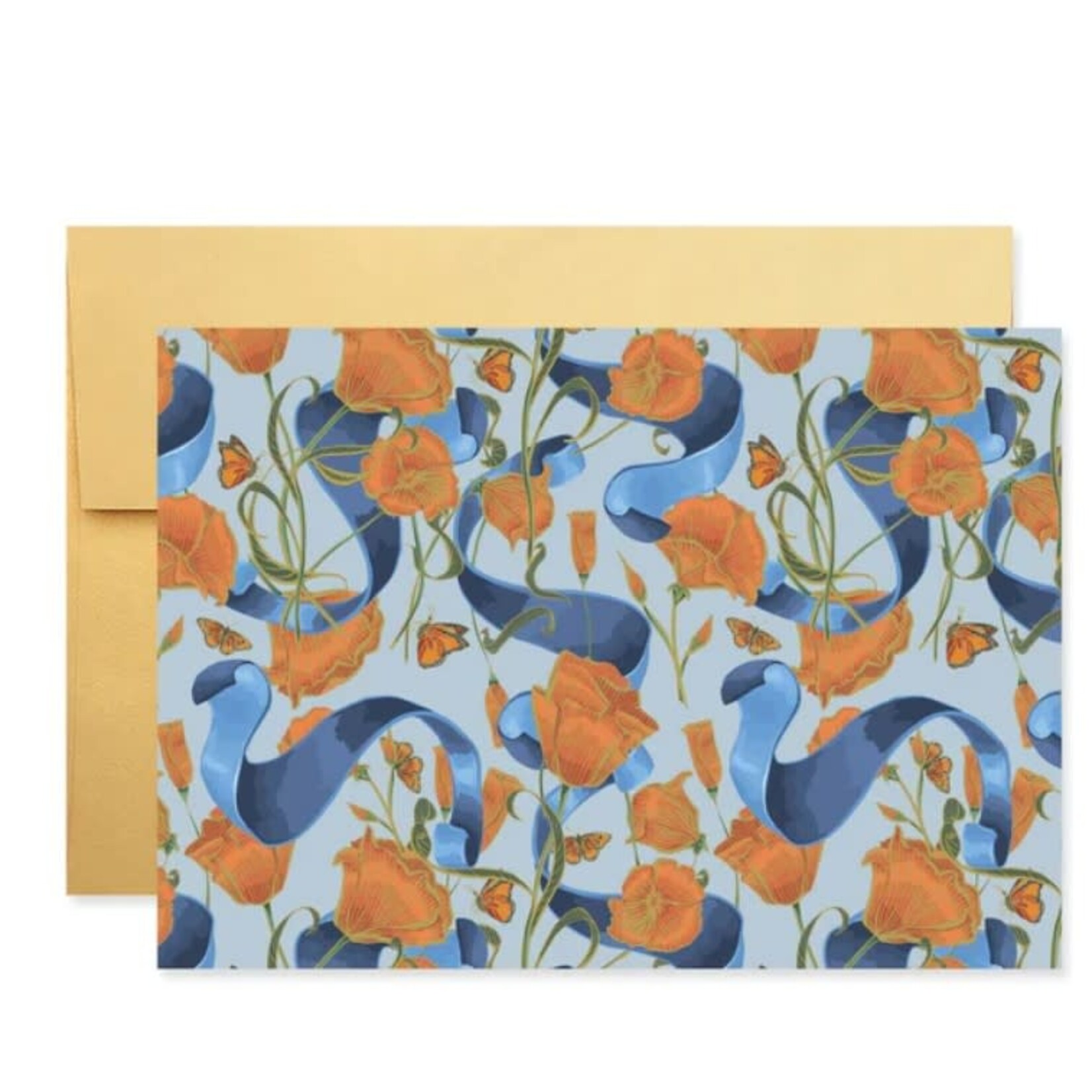 Good JuJu Ink Poppies & Ribbon Greeting Card