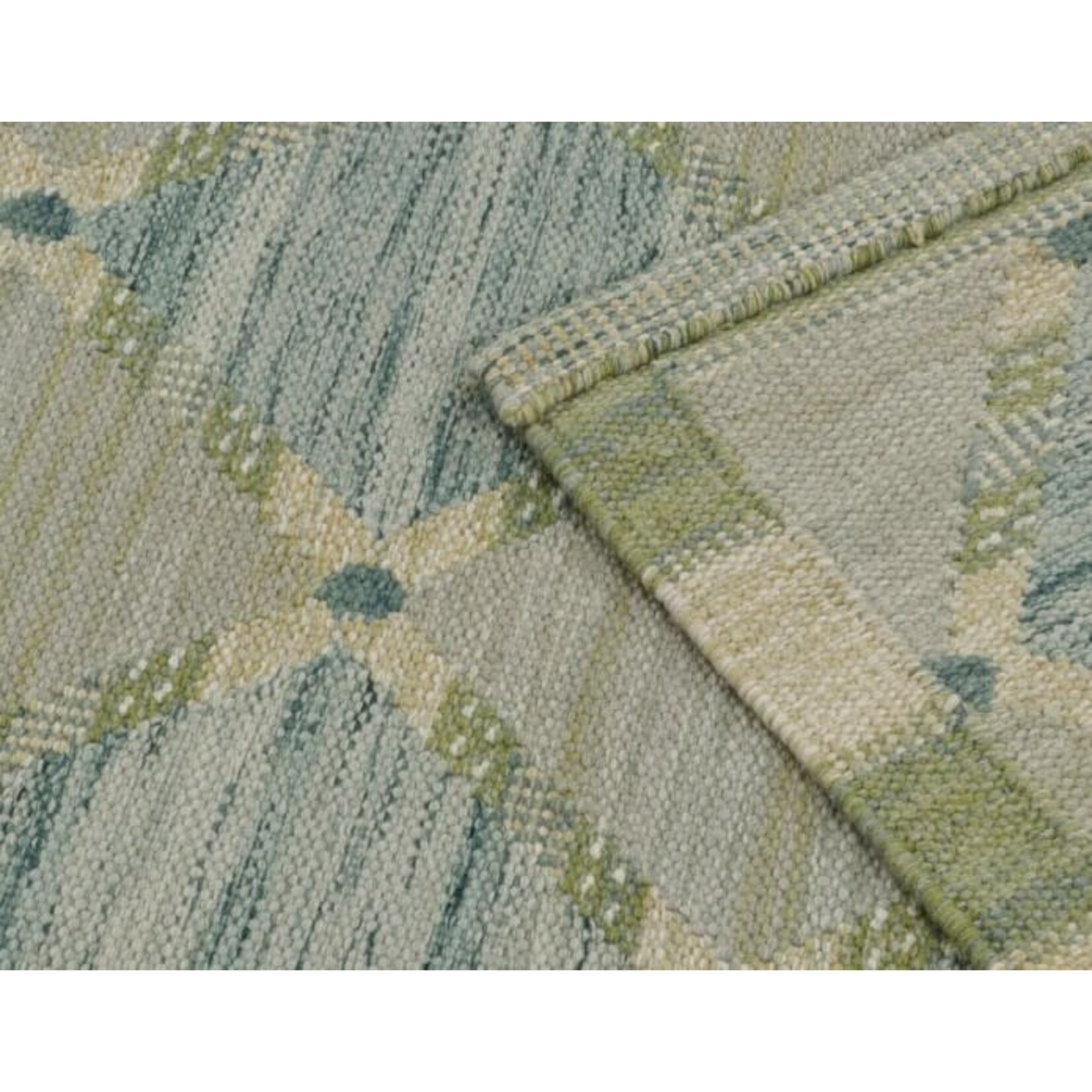 Rug & Kilim Scandinavian Flatweave Rug in Blue Green Diamond Lattice