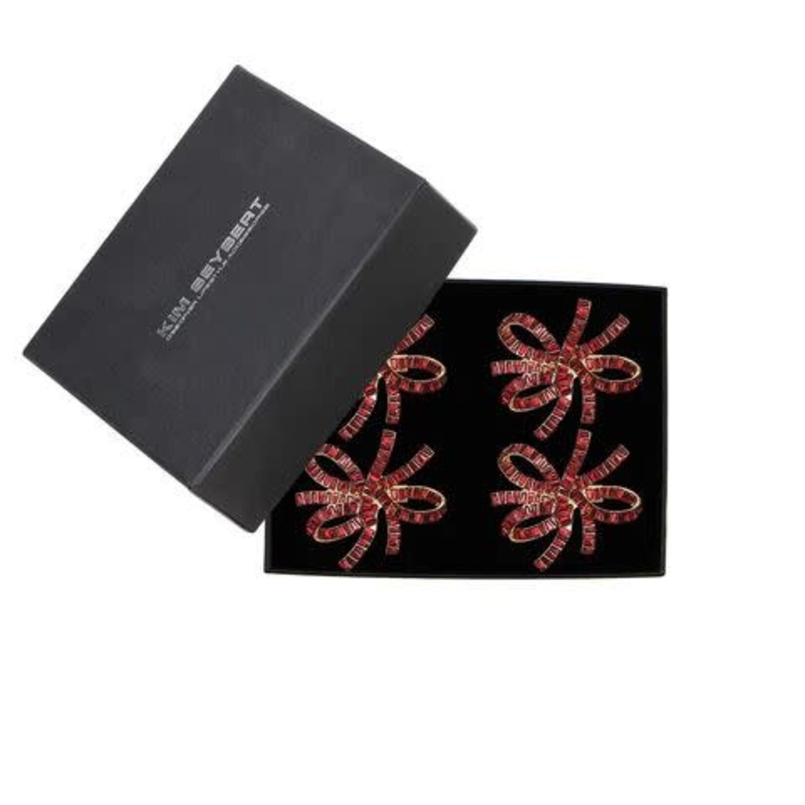 Kim Seybert Jeweled Bow Napkin Ring in Red Set of 4