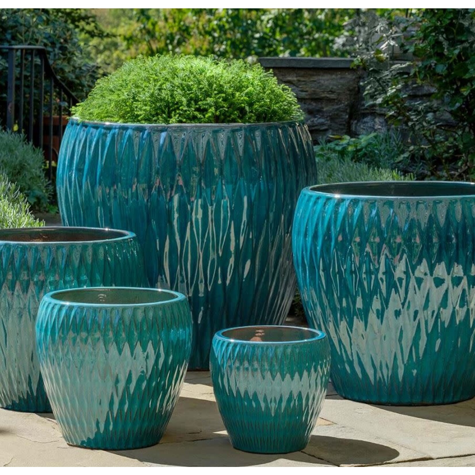 Campania Harlequin Blue Jade Glazed Terracotta Planter