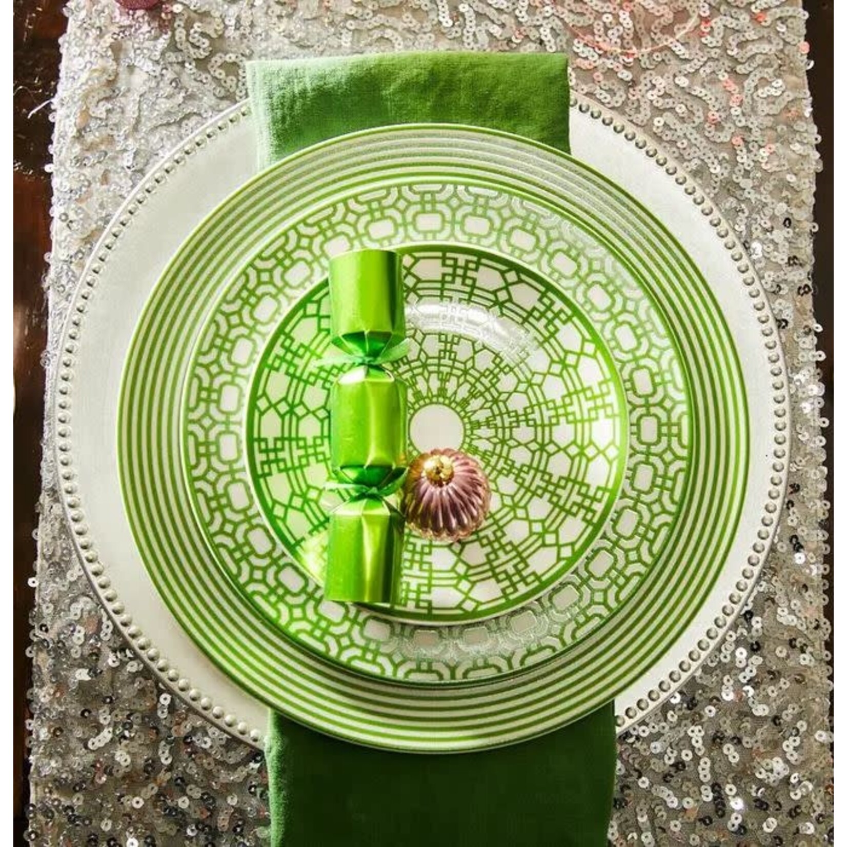 Caskata Newport Green Stripe Rimmed Dinner Plate