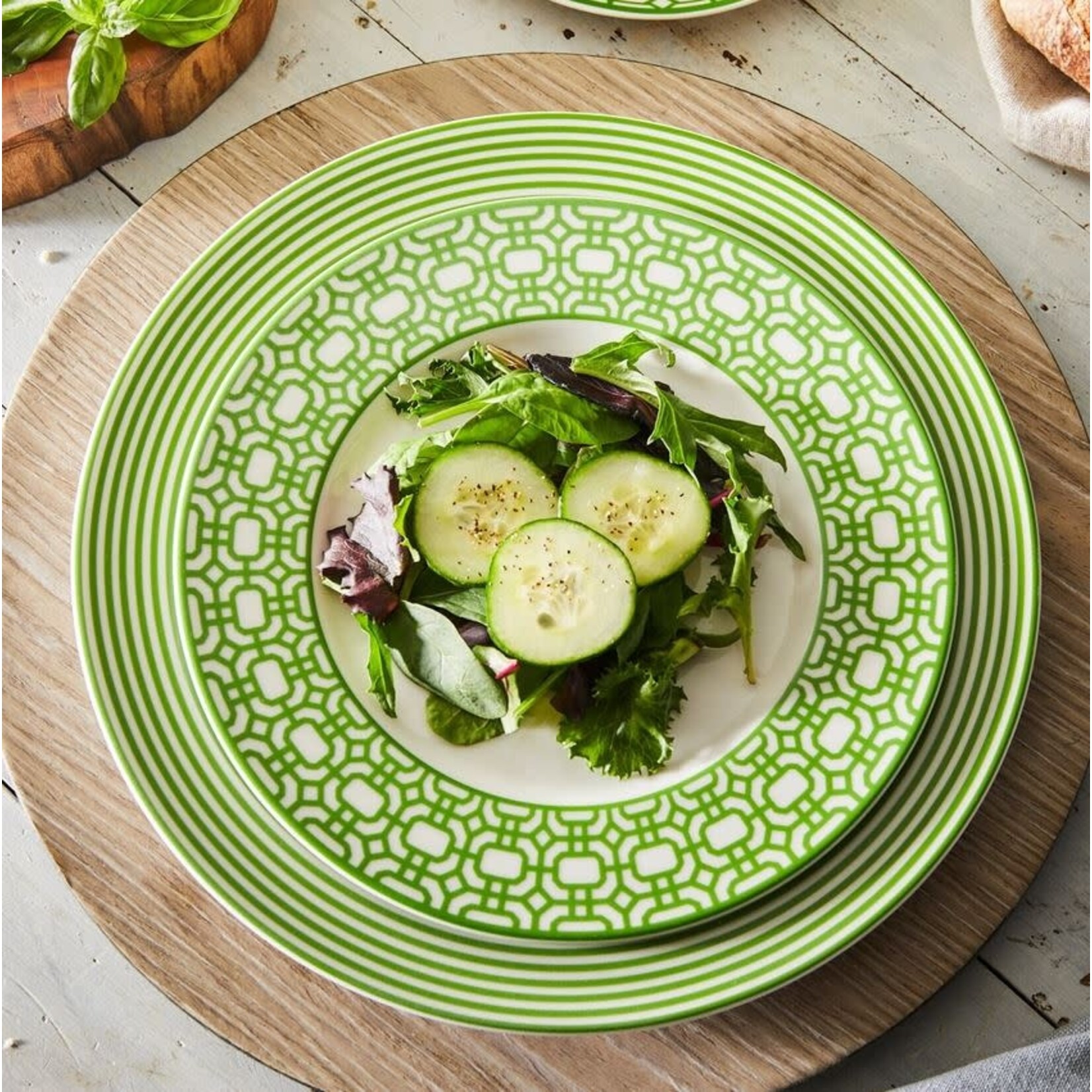 Caskata Newport Green Stripe Rimmed Dinner Plate