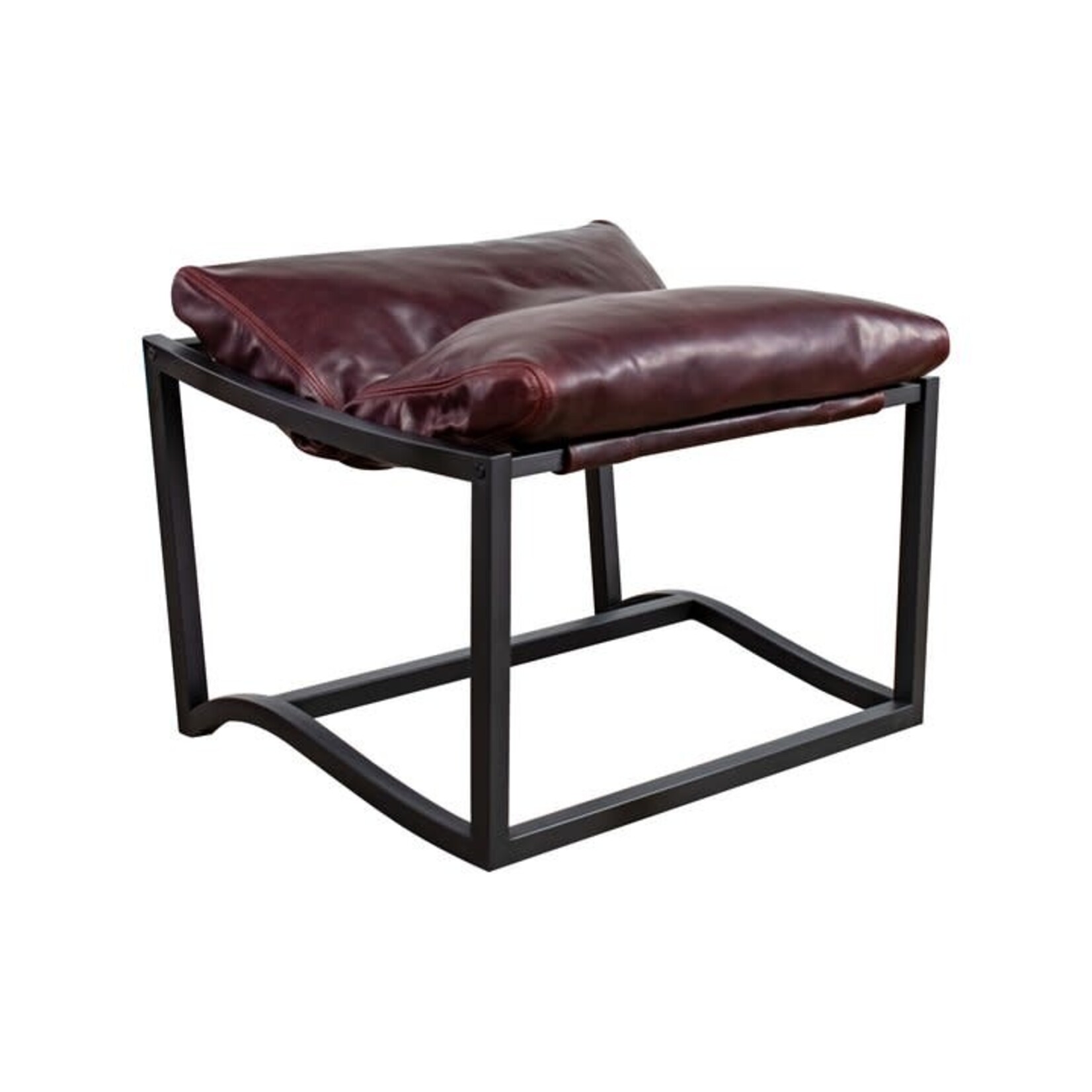 Our House Designs Carmel Sling Ottoman in Brushed Brass Cuzco Moss Nubuck