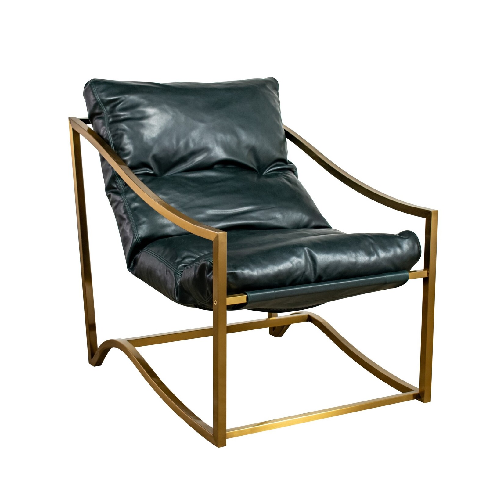 Our House Designs Carmel Sling Chair in Brushed Brass Cuzco Moss Nubuck