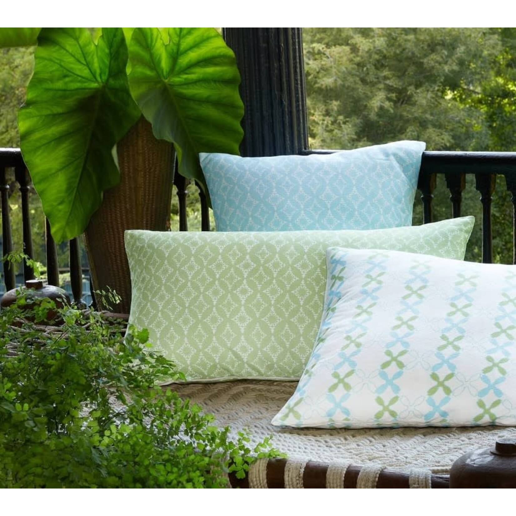 John Robshaw Textiles Yug Blue & Green Decorative Outdoor Pillow 22"x22"