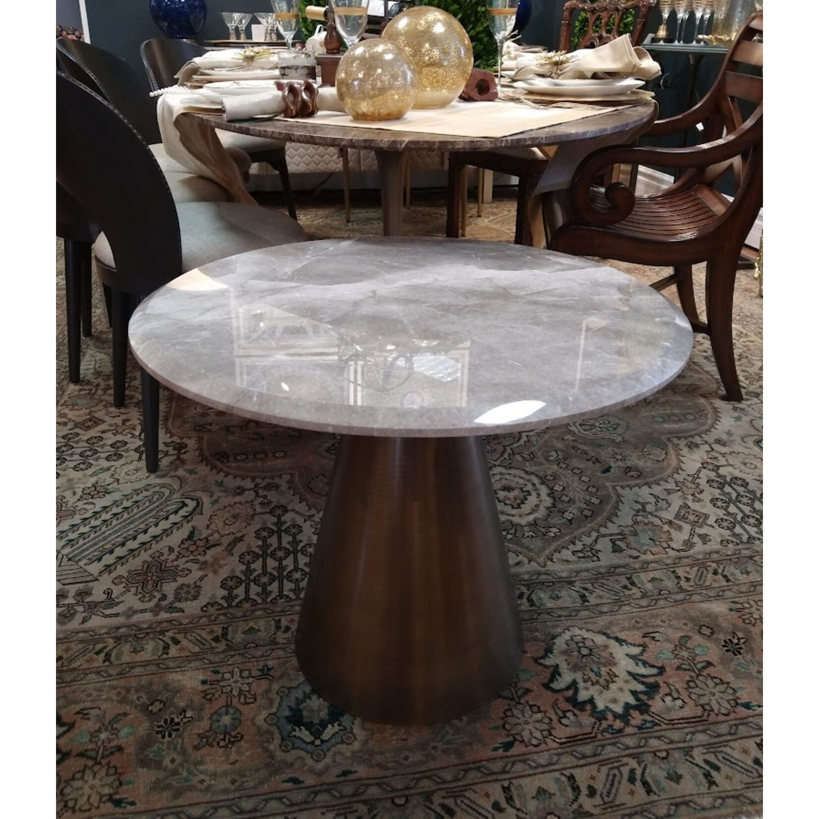 Stone International Malibu Round Cocktail Table with Apuan Storm Stone Top