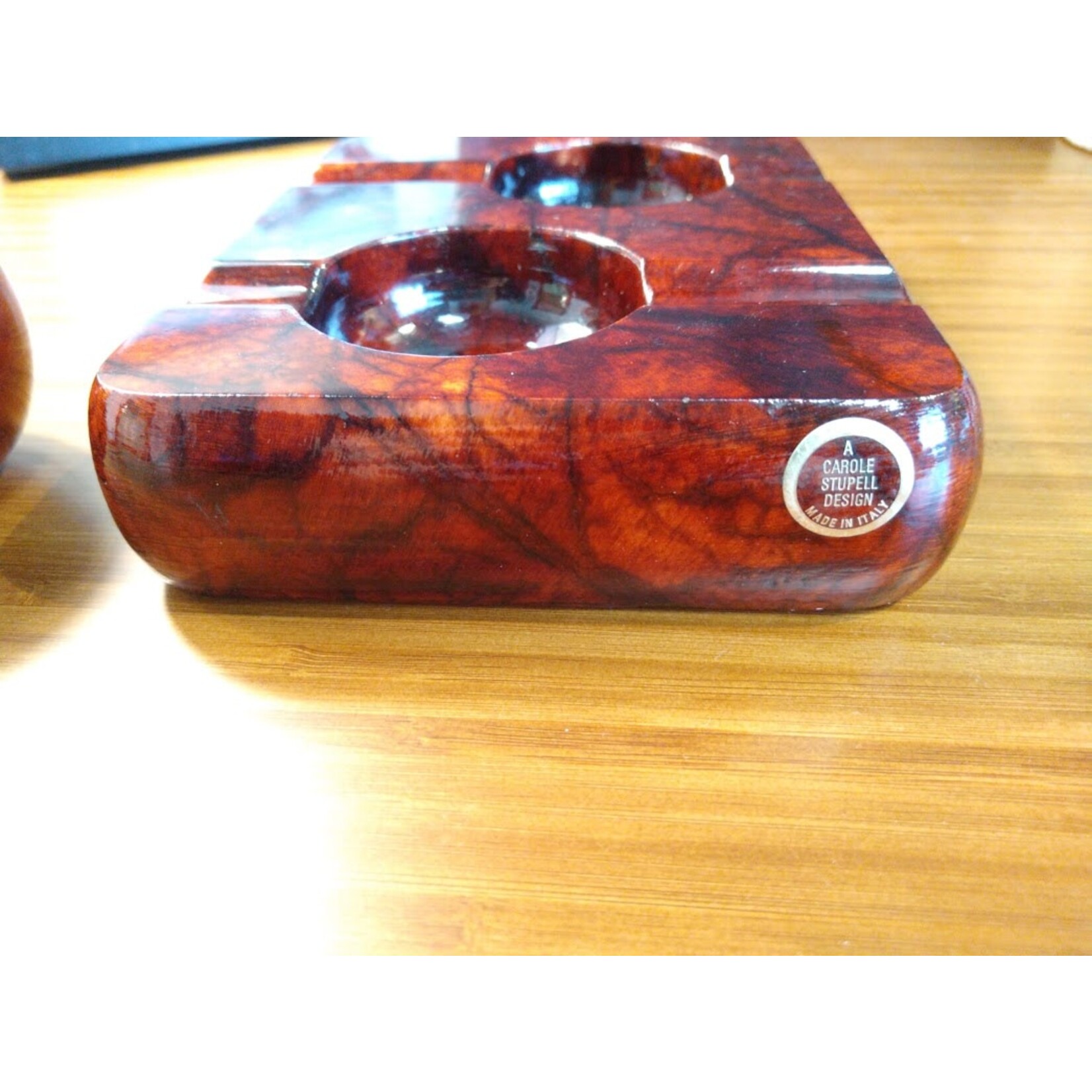 Carole Stupell LTD Rosewood Alabaster Double Cigar Pipe Ashtray with Sphere Paperweight