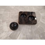 Carole Stupell LTD Black Amber Alabaster Double Cigar Pipe Ashtray with Sphere Paperweight