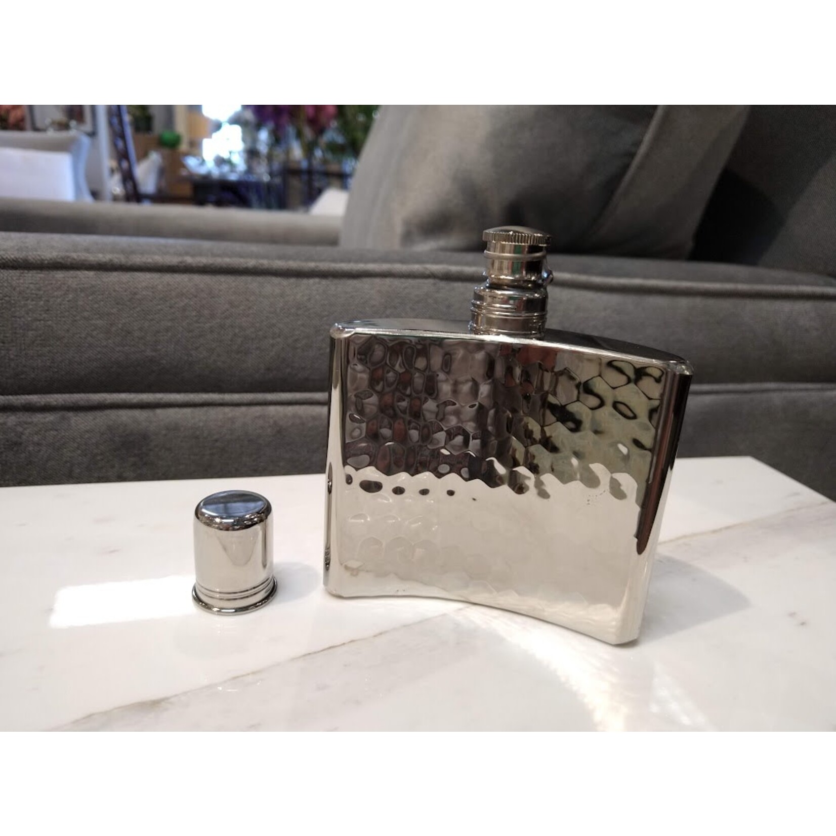 Carole Stupell LTD Hammered Stainless Flask with Captive Top & Drinking Cup