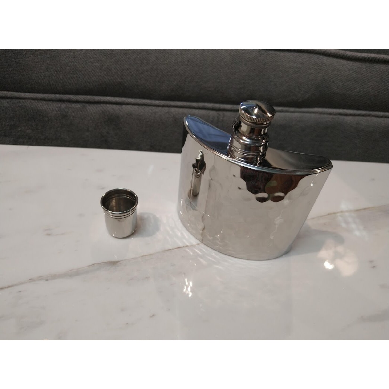 Carole Stupell LTD Hammered Stainless Flask with Captive Top & Drinking Cup