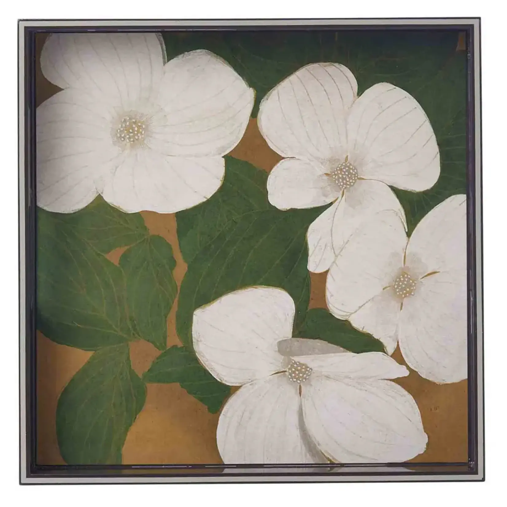 Rockflowerpaper White Dogwood 15" Square Art Serving Tray