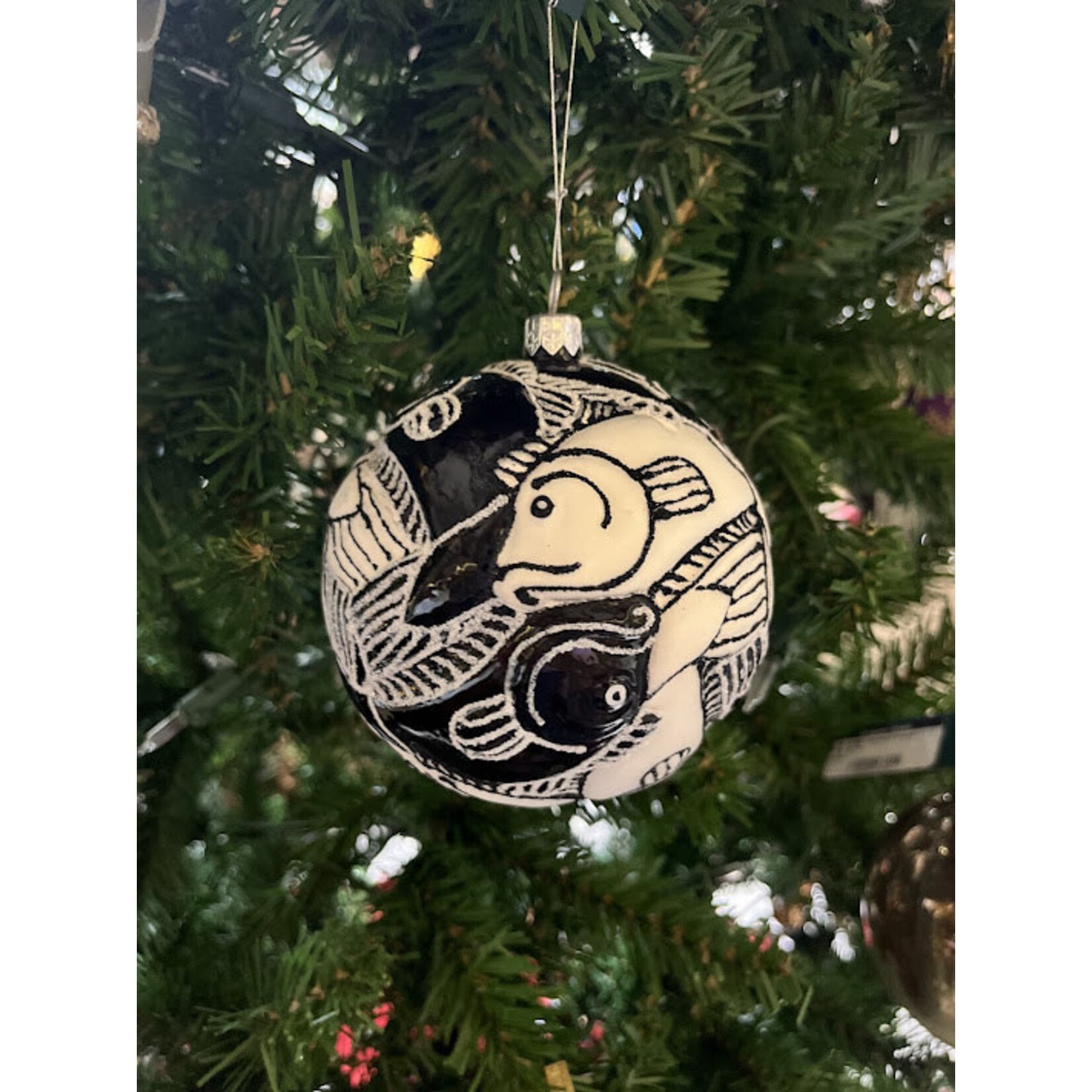 Mia Fish After Escher Black & White Glass Ball Ornament