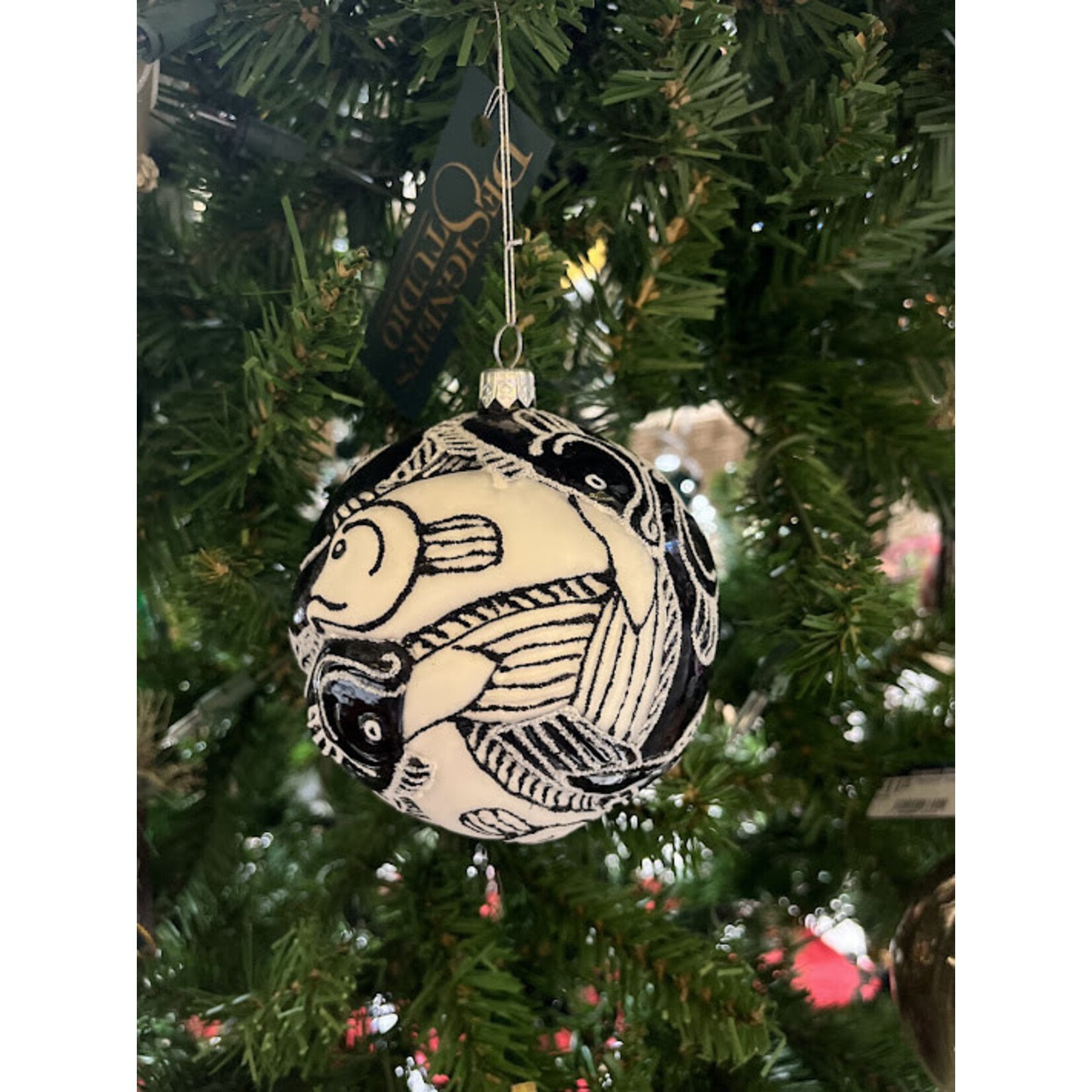 Mia Fish After Escher Black & White Glass Ball Ornament