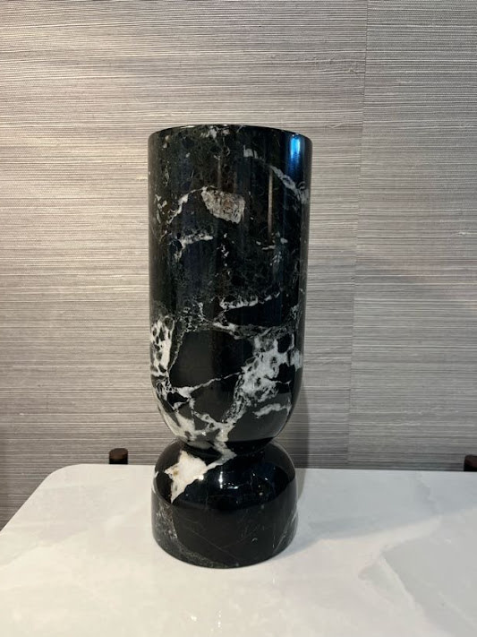 Black Zebra Marble Polished Finish Reversible Candle Holder Vase
