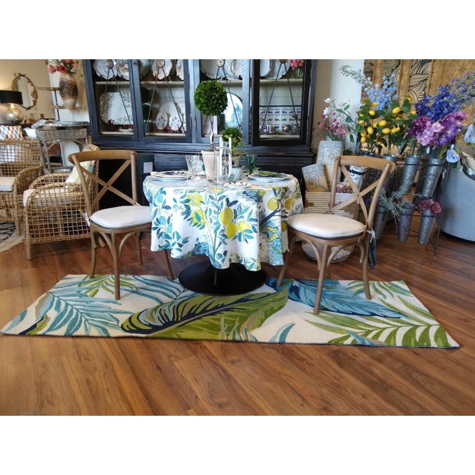 Jaipur Living Catalina Blue & Green Palm Indoor/Outdoor Rug Runner 2.5' x 8'