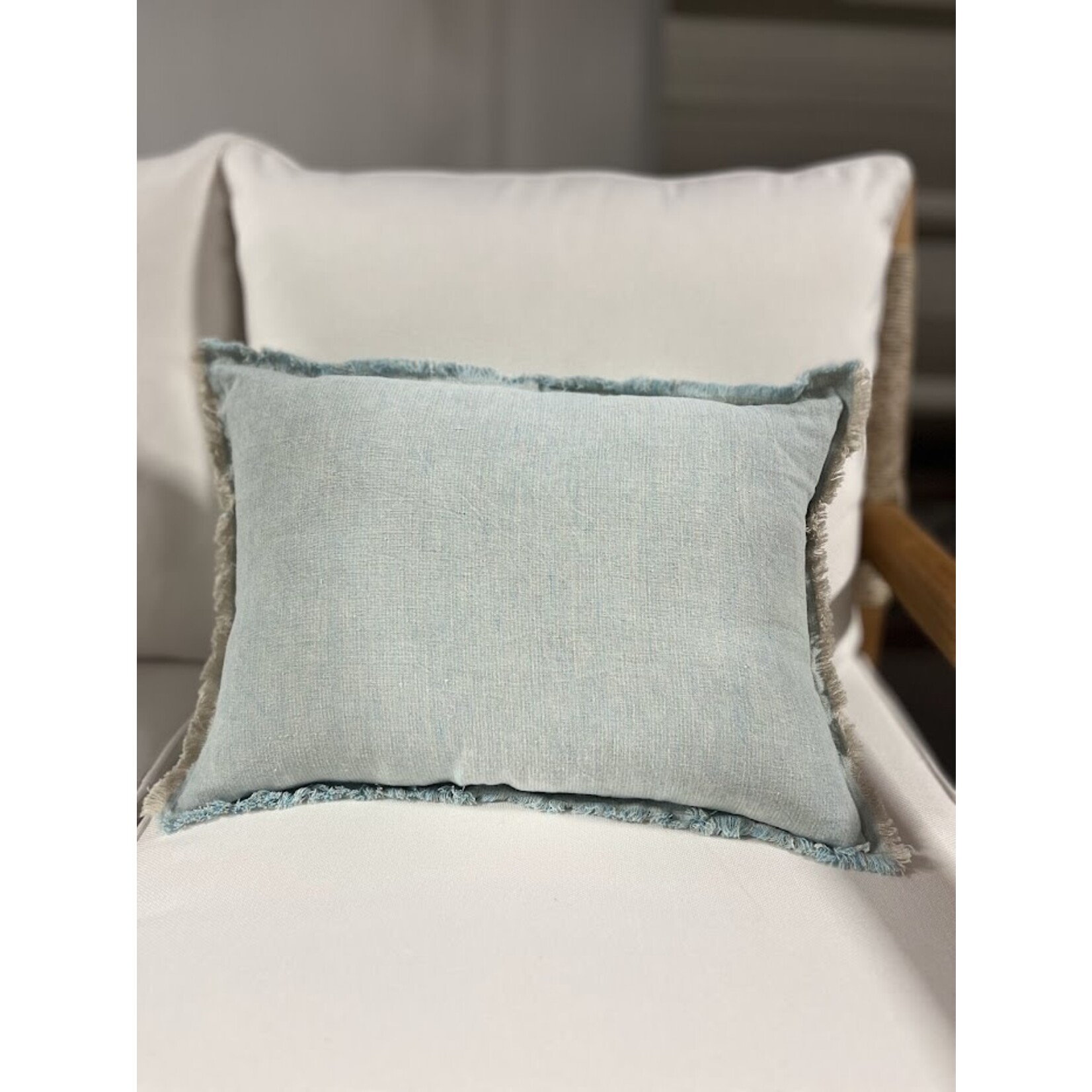 Anaya Blue Beige Cross-Dye So Soft Linen Pillow 14x20 with Down Insert