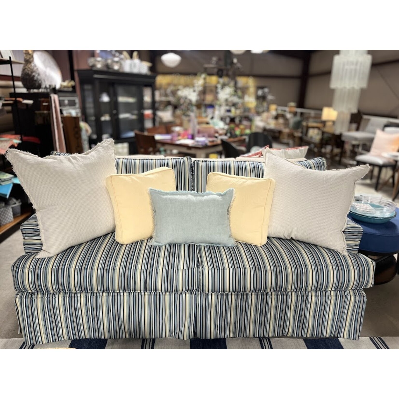 Anaya Blue Beige Cross-Dye So Soft Linen Pillow 14x20 with Down Insert