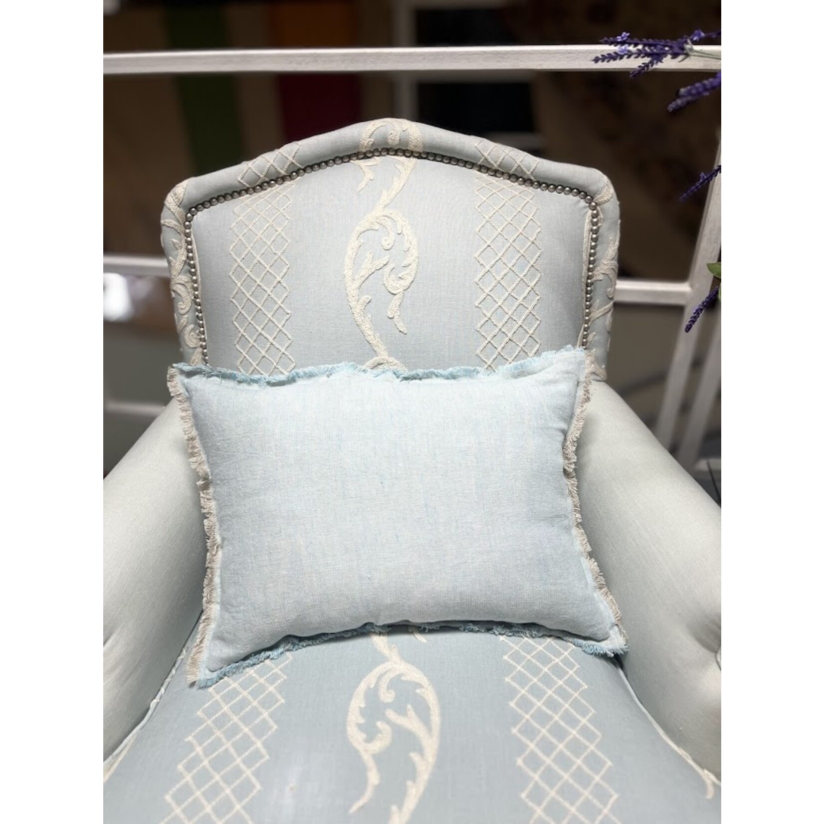 Anaya Blue Beige Cross-Dye So Soft Linen Pillow 14x20 with Down Insert