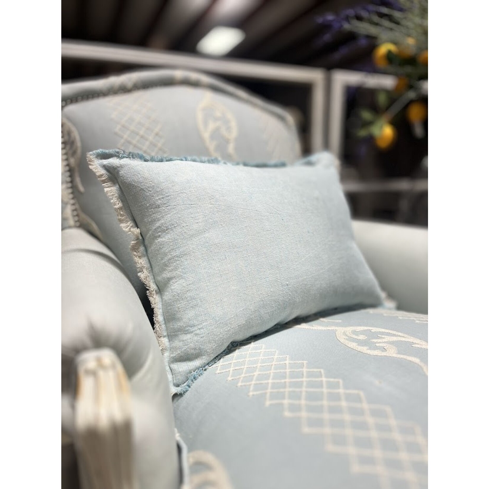 Anaya Blue Beige Cross-Dye So Soft Linen Pillow 14x20 with Down Insert