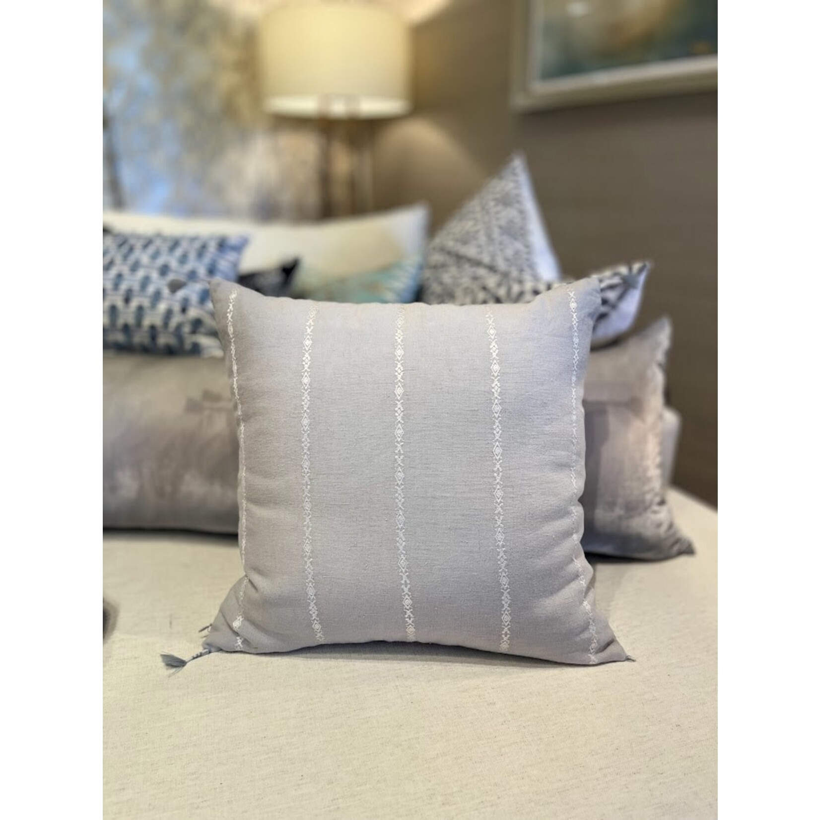 Anaya Seville Embroidered Stripe So Soft Linen 20x20 Pillow with Insert