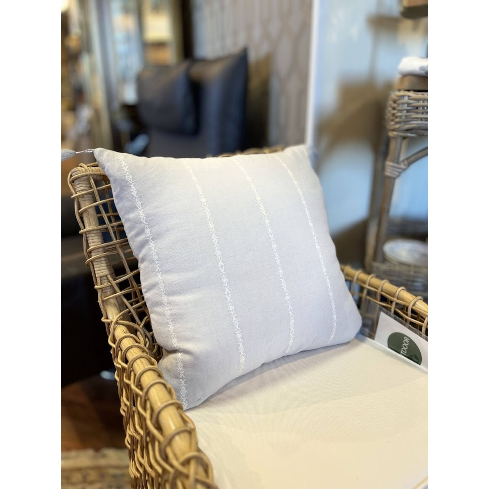 Anaya Seville Embroidered Stripe So Soft Linen 20x20 Pillow with Insert