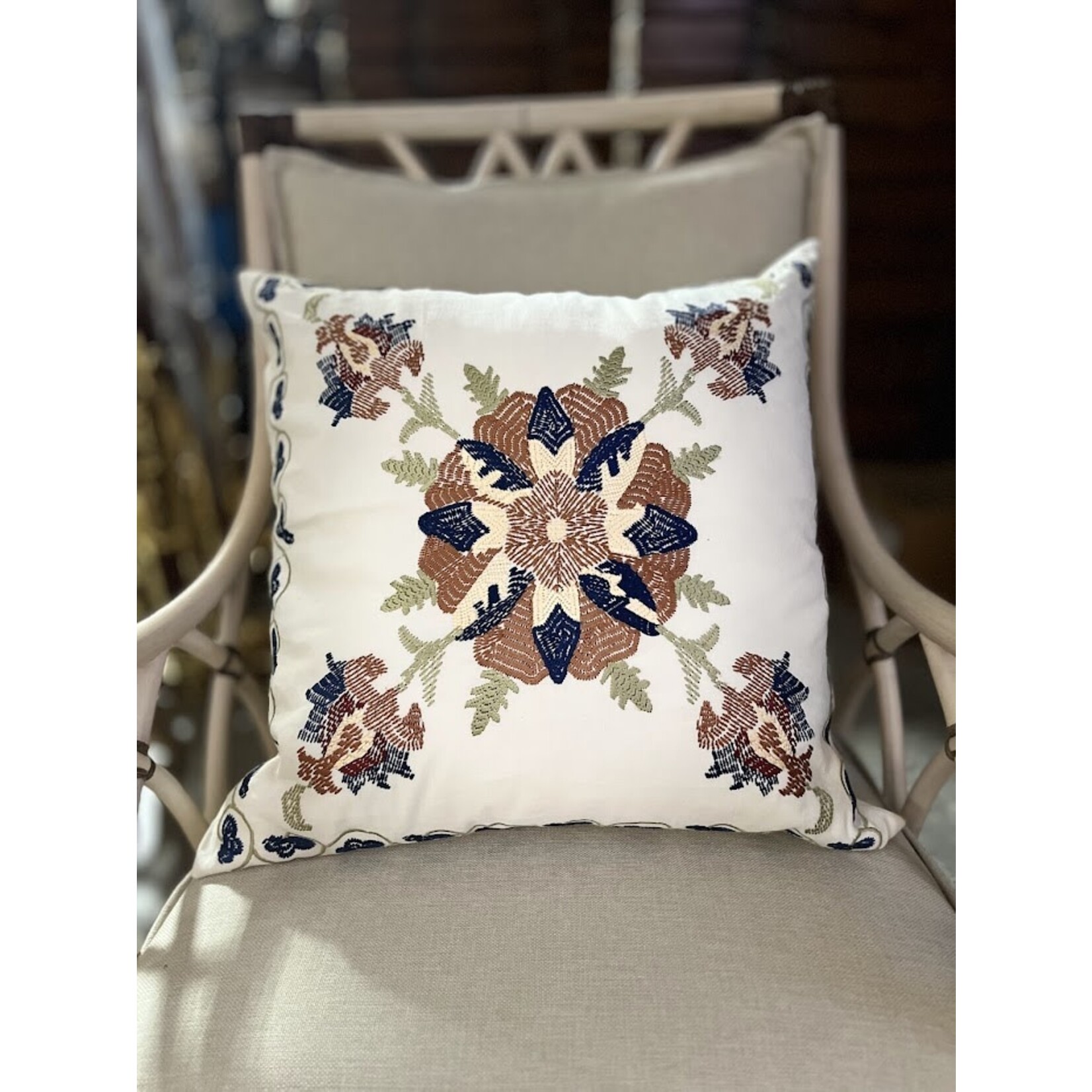 John Robshaw Textiles Atthi Embroidered Decorative Throw Pillow - 22x22