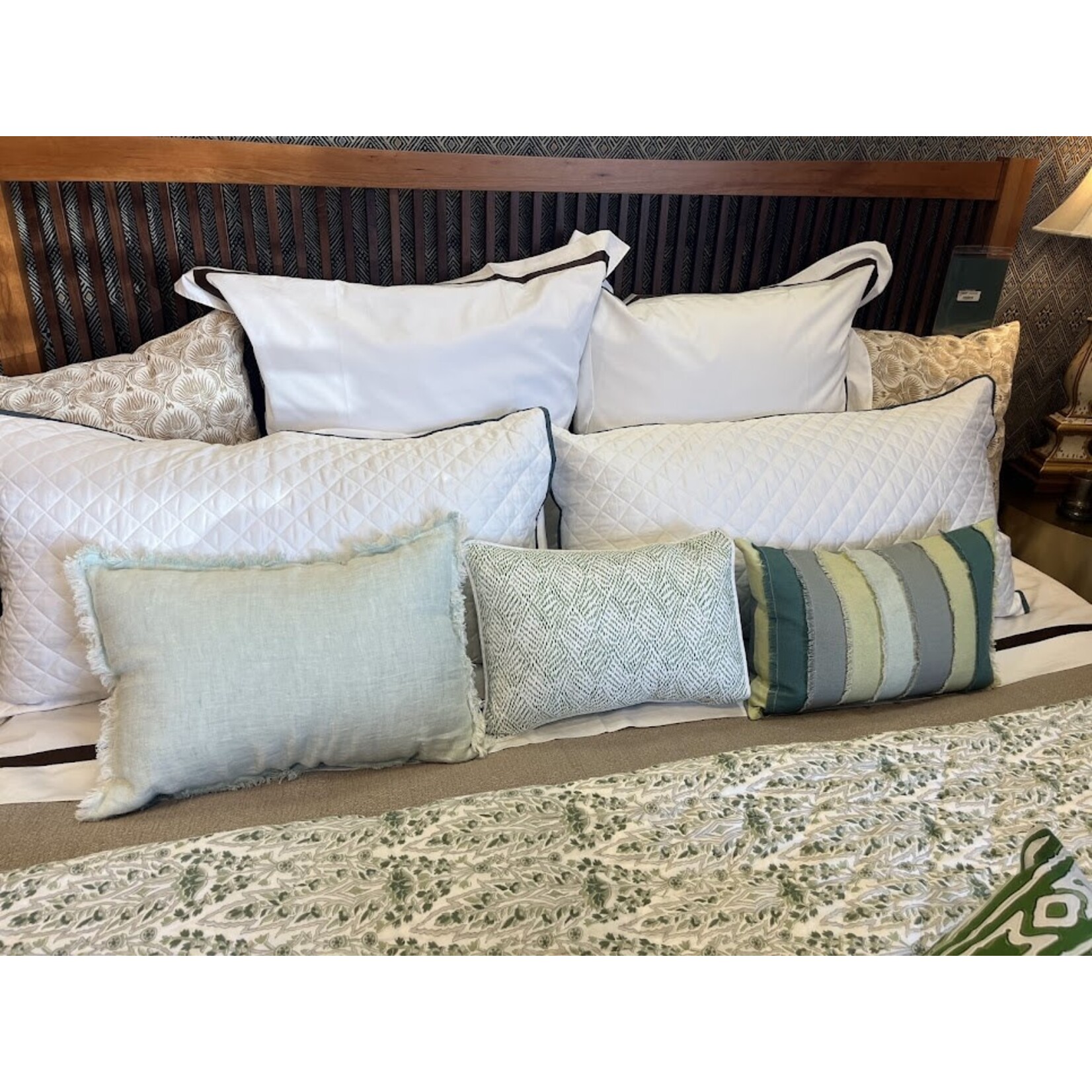 Anaya Light Aqua Fringe Soft Linen 14x20 Pillow with Insert