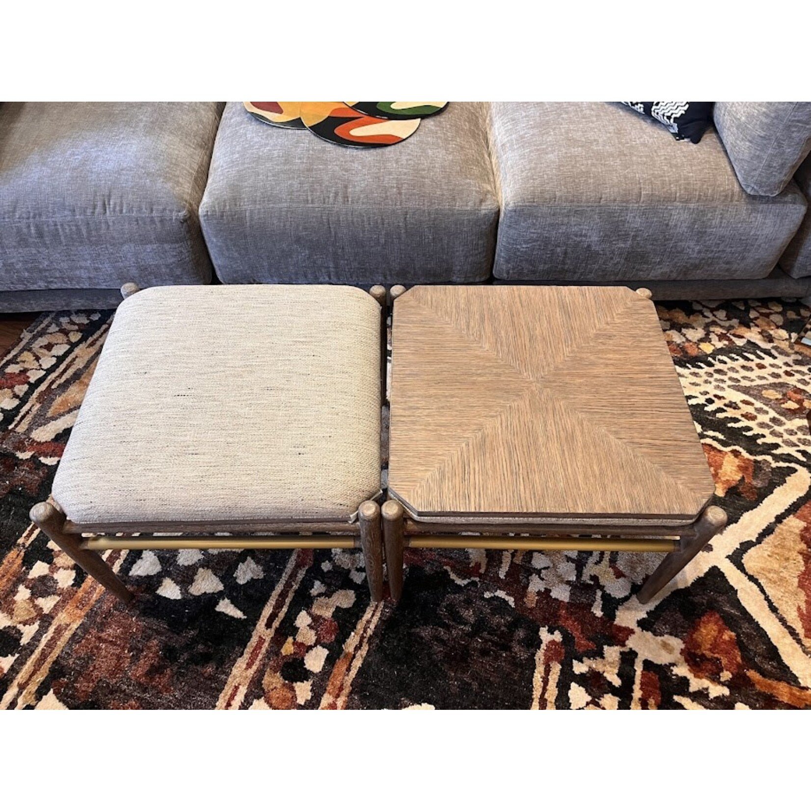 Currey & Company Visby Light Pepper Ottoman Calcutta Linen