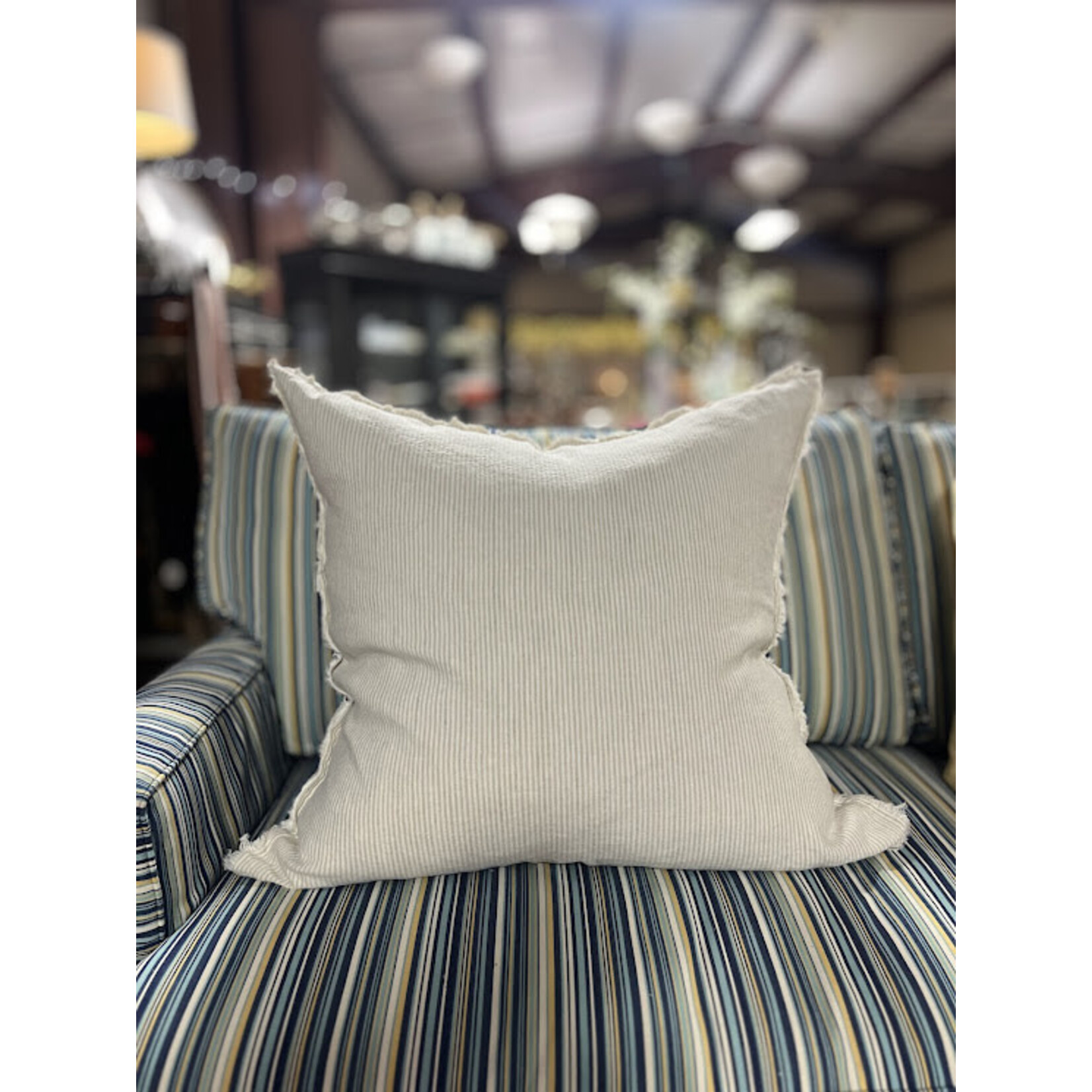 Anaya Natural Beige & White Striped 26x26 Down So Soft Linen Pillow