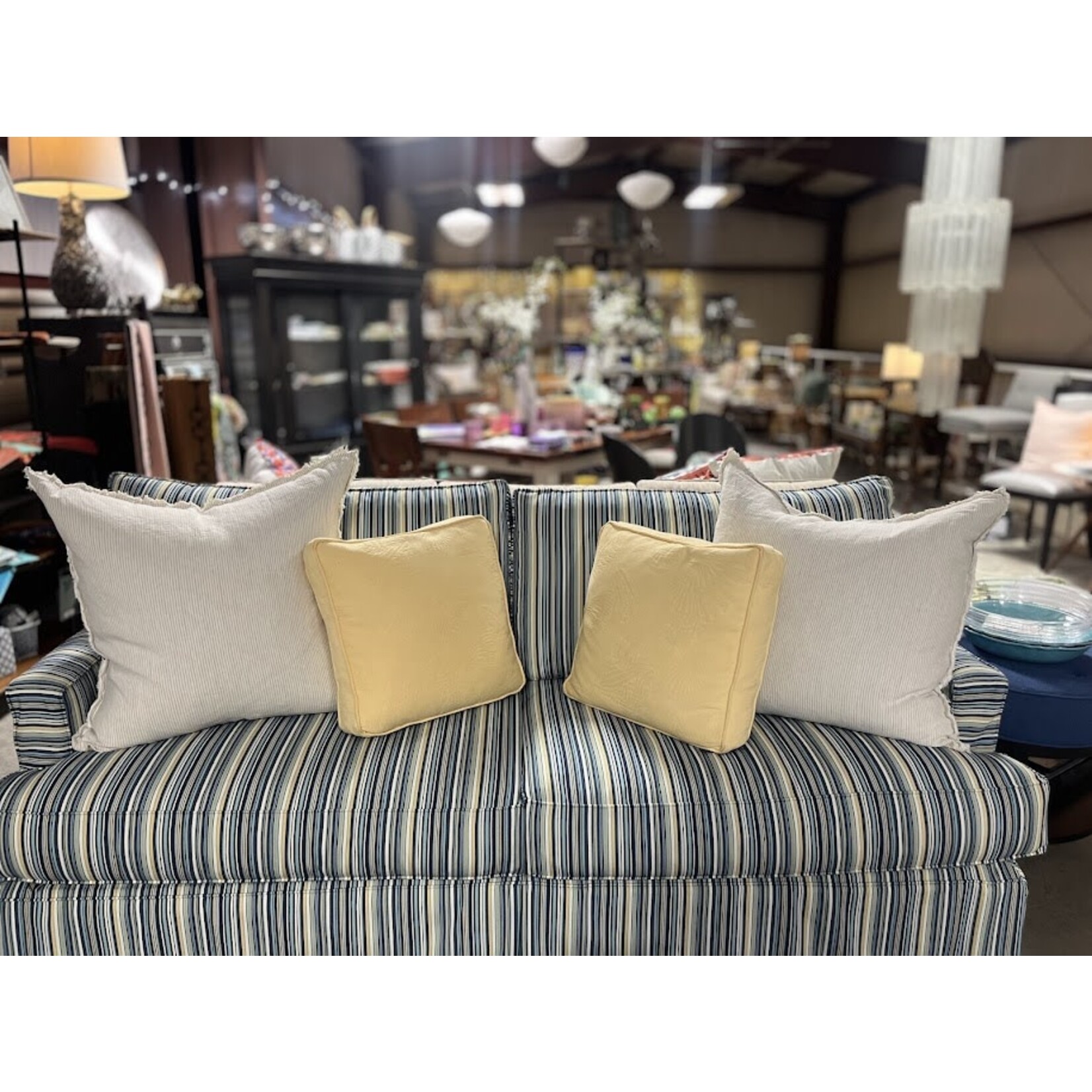 Anaya Natural Beige & White Striped 26x26 Down So Soft Linen Pillow