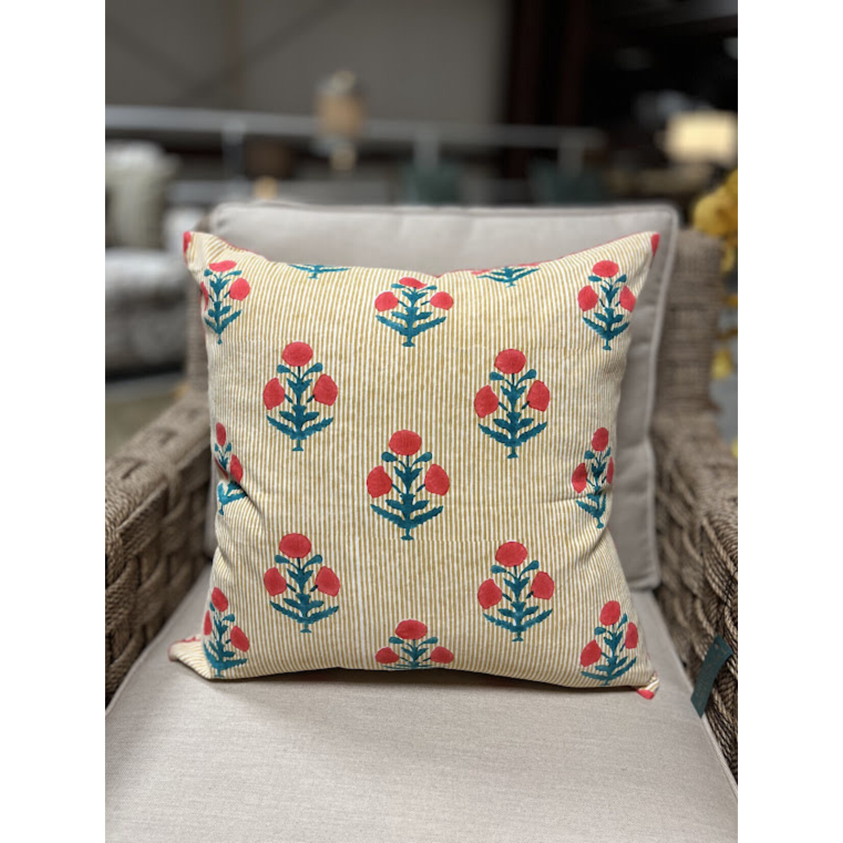 John Robshaw Textiles Lucy Coral Decorative Pillow 22x22 with Feather Insert