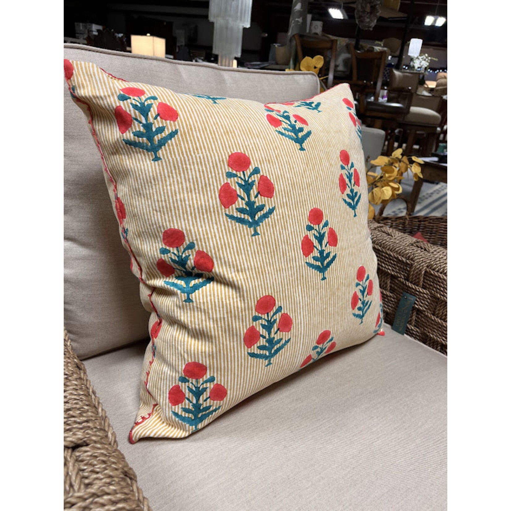 John Robshaw Textiles Lucy Coral Decorative Pillow 22x22 with Feather Insert