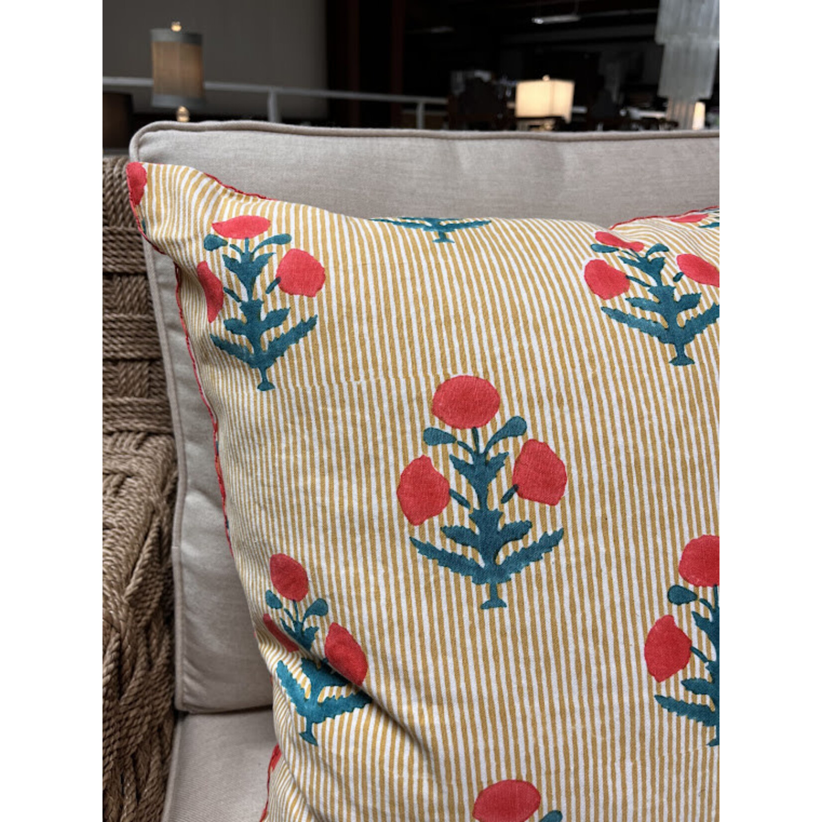 John Robshaw Textiles Lucy Coral Decorative Pillow 22x22 with Feather Insert